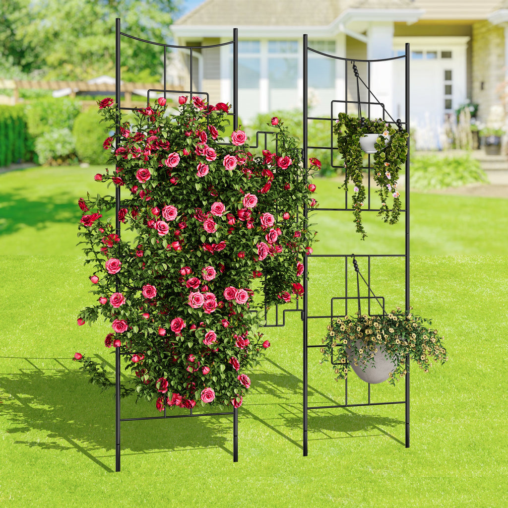 Garvee Fence Panel Outdoor - 66.9 Inch Tall Rustproof Iron Barrier with Gate, Decorative Garden Yard Border Patio