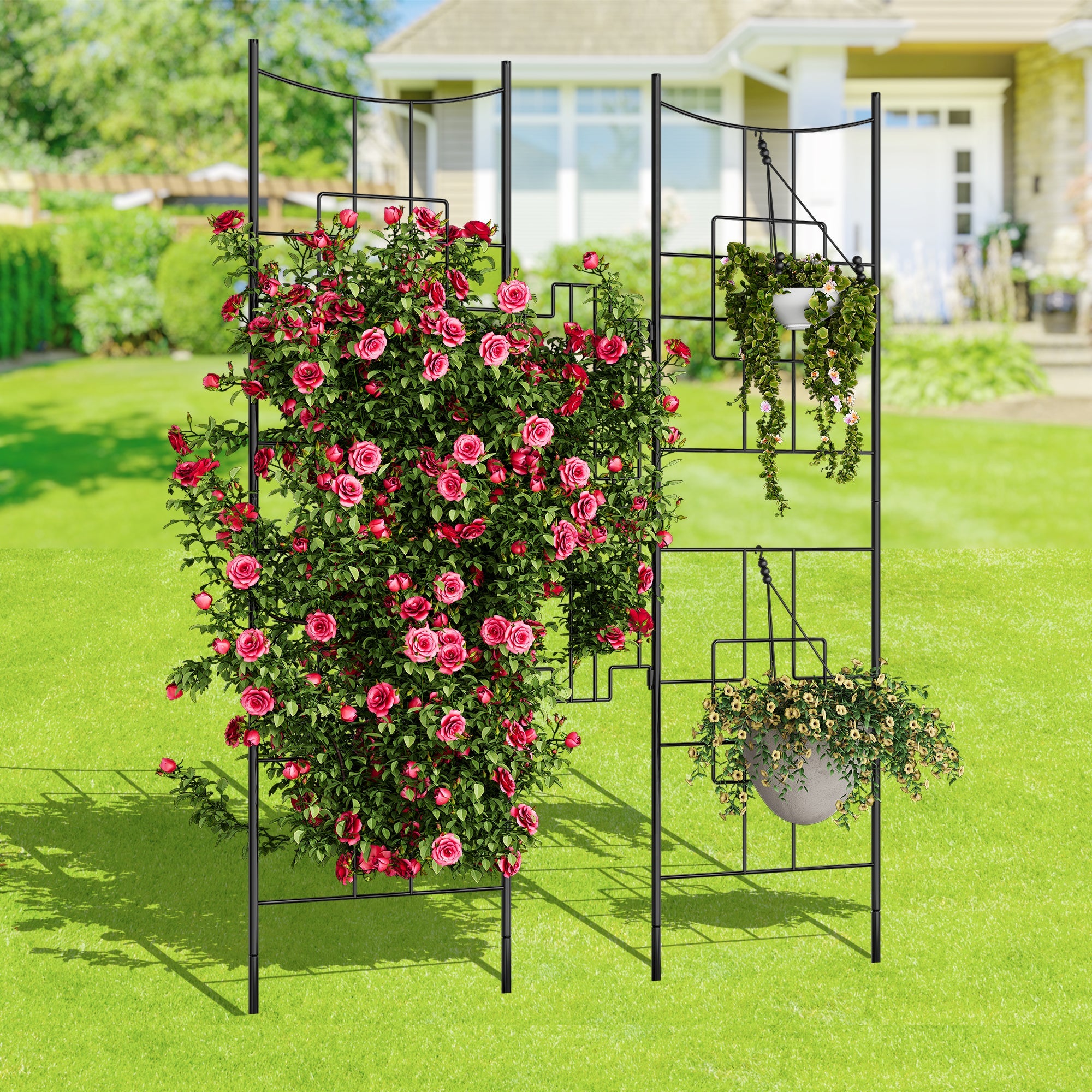 Garvee Fence Panel Outdoor - 66.9 Inch Tall Rustproof Iron Barrier with Gate, Decorative Garden Yard Border Patio
