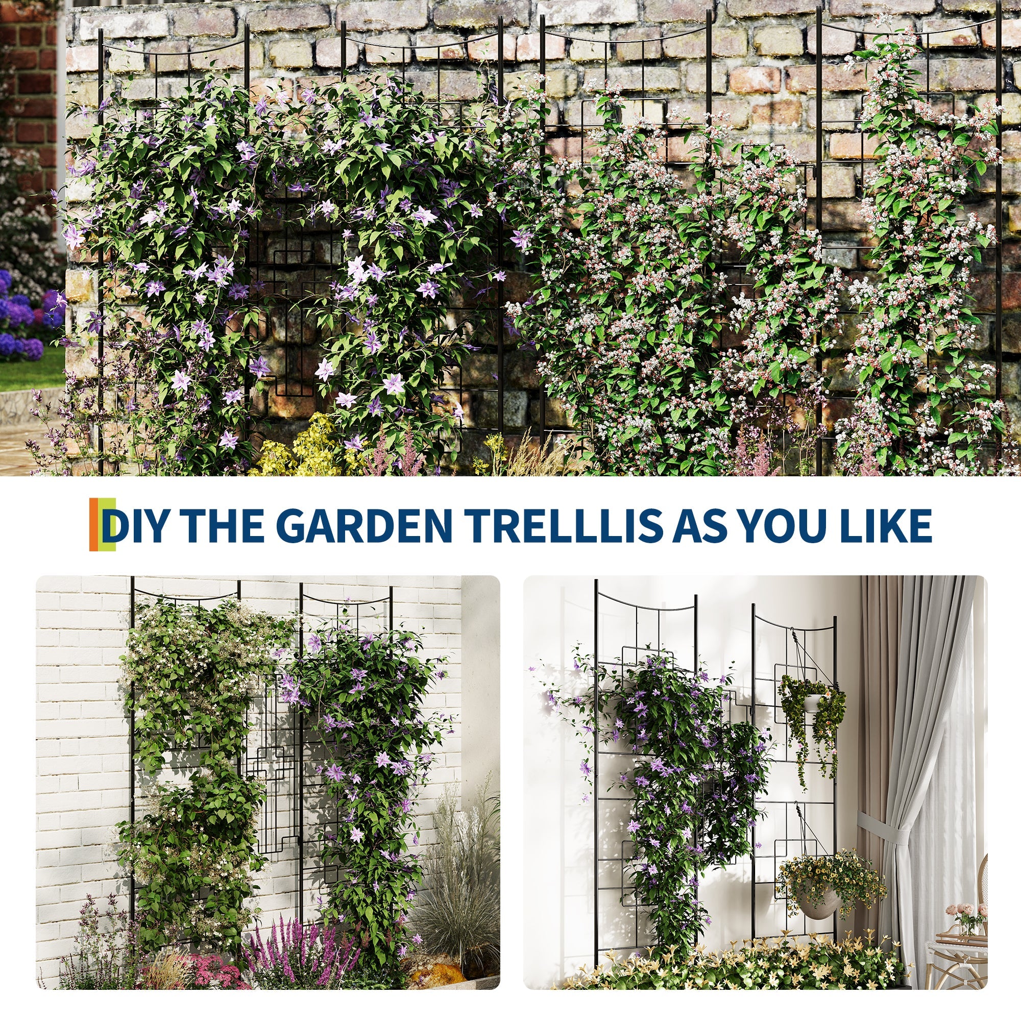 Garvee Fence Panel Outdoor - 66.9 Inch Tall Rustproof Iron Barrier with Gate, Decorative Garden Yard Border Patio