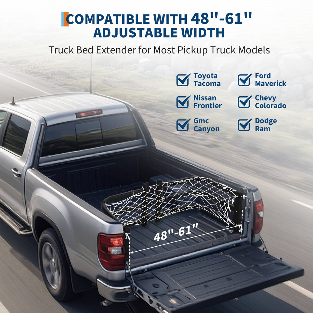 Garvee Truck Bed Extender 48"-61" Adjustable Length Aluminum Retractable Tailgate Extender with Drill Required Installation, Fits Ford F-150, Silverado, Sierra, Santa Cruz, Toyota Tacoma