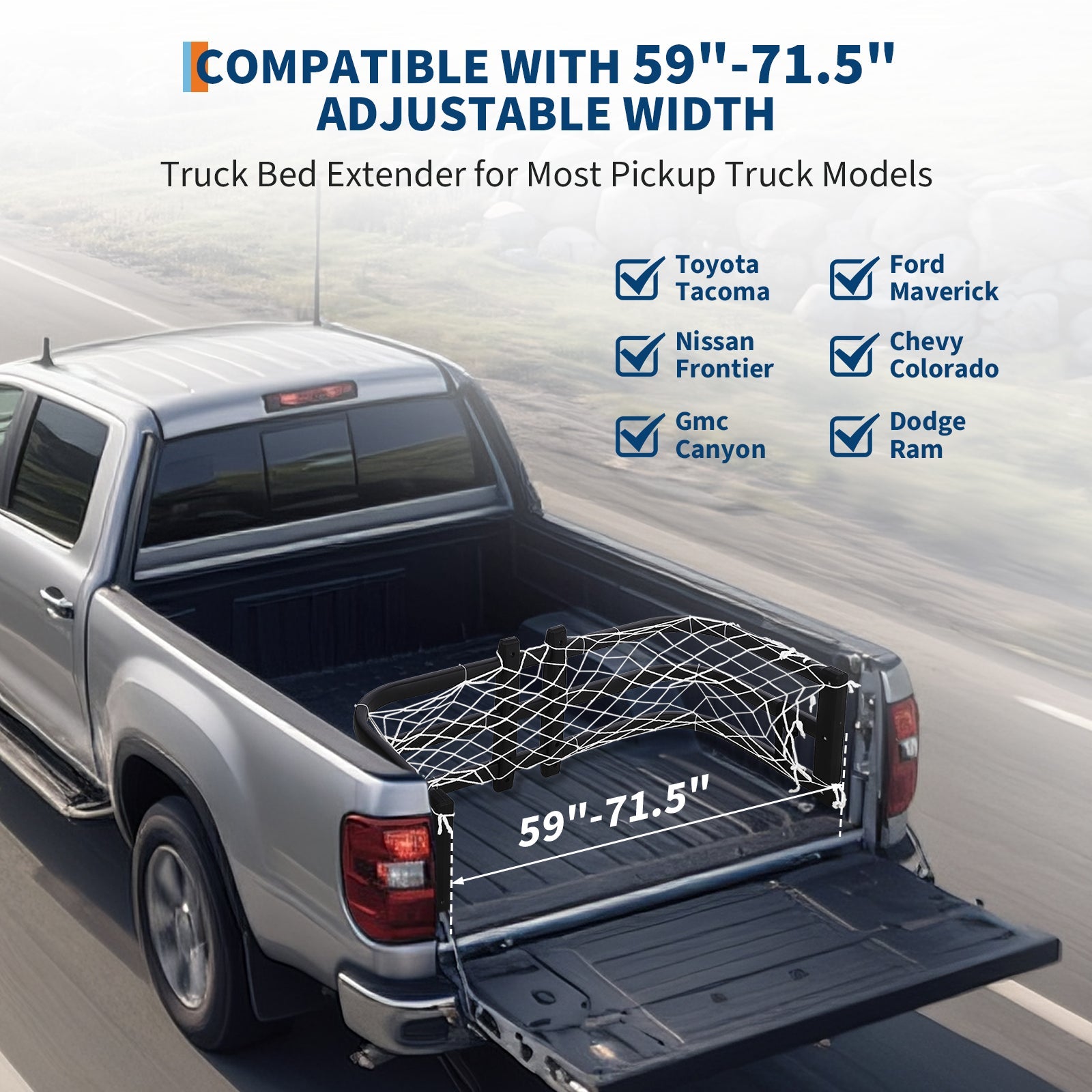 Garvee Truck Bed Extender 59"-71.5" Adjustable Length Aluminum Retractable Tailgate Extender - Drill Required Installation, Fits Ford F-150, Ram 1500/2500/3500, Santa Cruz, Silverado & Sierra