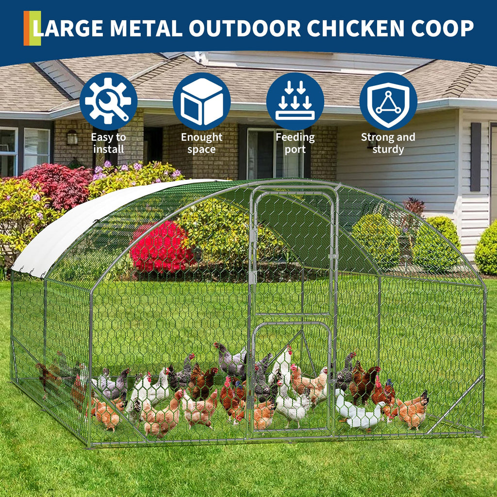 Garvee Heavy Duty Walk-In Metal Chicken Coop with Run – Outdoor Farm Hen House, Waterproof UV-Resistant Cover, Double Doors, Secure for Chickens, Ducks, Geese, Rabbits – 9.8' W x 13.1' D x 6.6' H