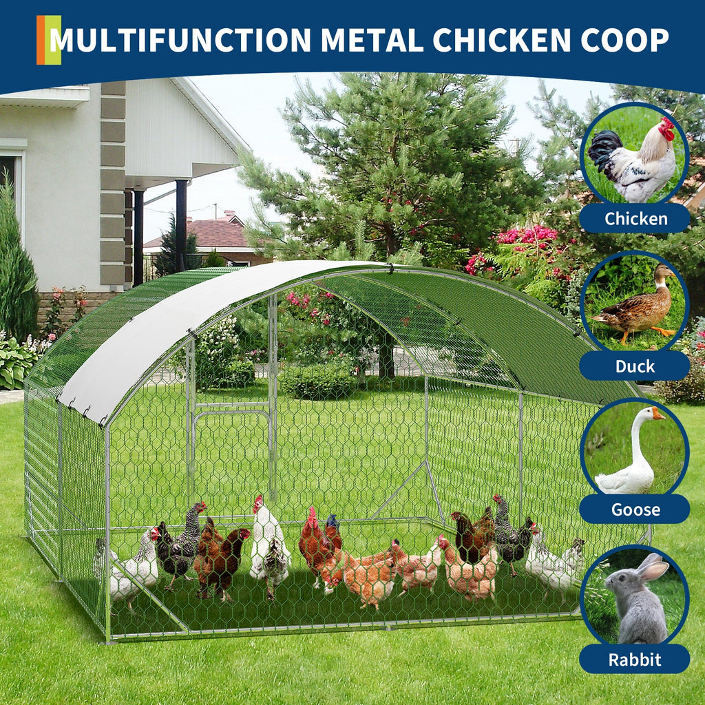 Garvee Heavy Duty Walk-In Metal Chicken Coop with Run – Outdoor Farm Hen House, Waterproof UV-Resistant Cover, Double Doors, Secure for Chickens, Ducks, Geese, Rabbits – 9.8' W x 13.1' D x 6.6' H