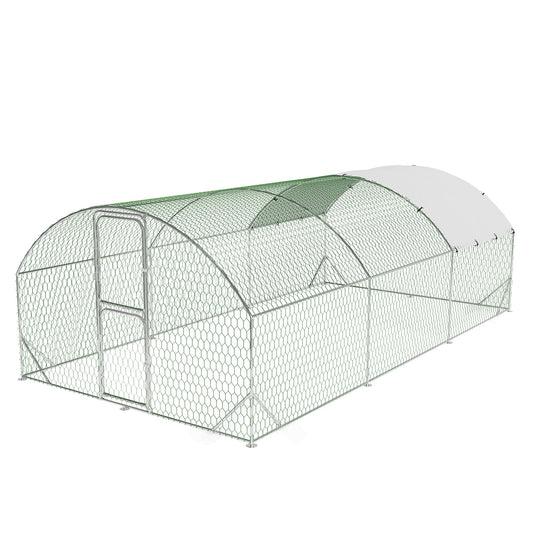 Garvee Heavy Duty Walk-In Metal Chicken Coop with Run and Dome Roof – Secure Poultry Cage, Waterproof UV-Resistant Cover, Double Doors, For Chickens, Ducks, Rabbits, Geese – 9.8' W x 19.7' L x 6.6' H