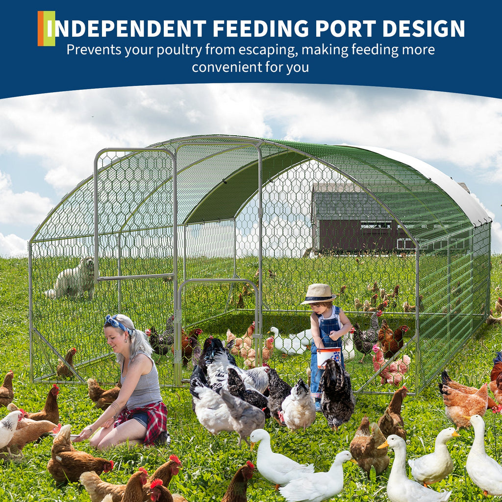 Garvee Heavy Duty Walk-In Metal Chicken Coop with Run and Dome Roof – Secure Poultry Cage, Waterproof UV-Resistant Cover, Double Doors, For Chickens, Ducks, Rabbits, Geese – 9.8' W x 19.7' L x 6.6' H