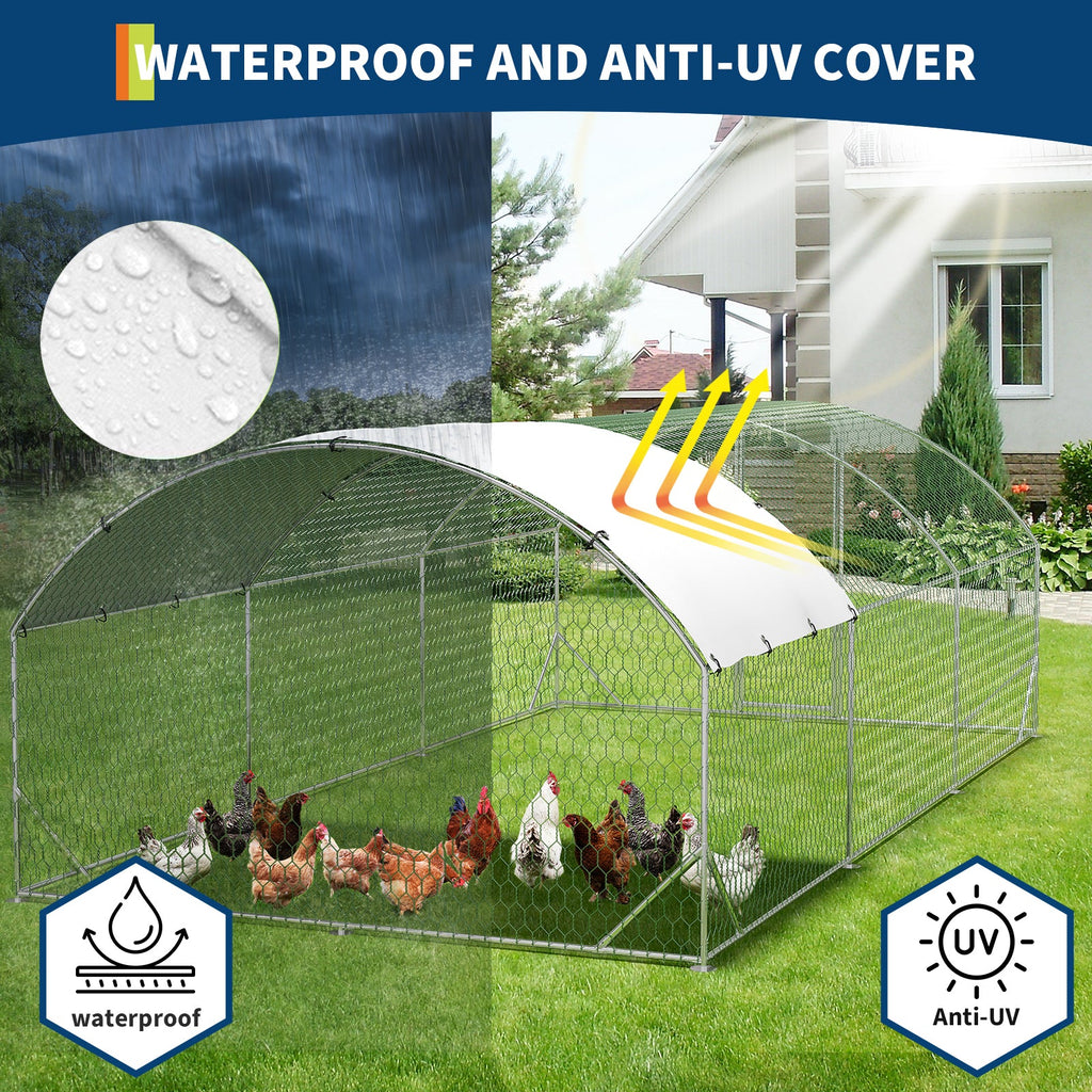 Garvee Heavy Duty Walk-In Metal Chicken Coop with Run and Dome Roof – Secure Poultry Cage, Waterproof UV-Resistant Cover, Double Doors, For Chickens, Ducks, Rabbits, Geese – 9.8' W x 19.7' L x 6.6' H