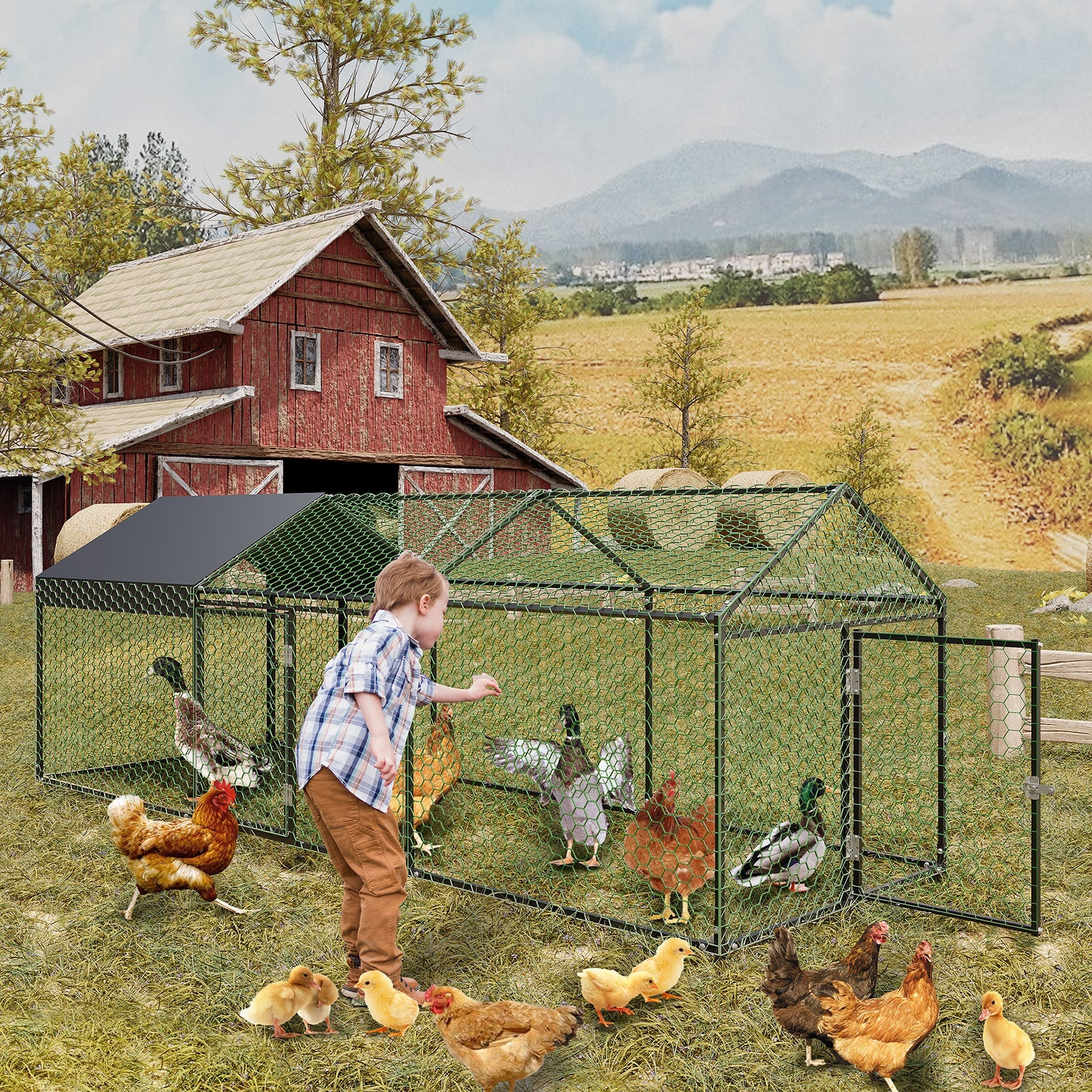 Garvee Large Metal Chicken Coop, Chicken Runs for Yard with Waterproof and Anti-UV Cover, Portable chicken coop for Outdoor Chicken Rabbit Duck, Black, 120"×40"×40"