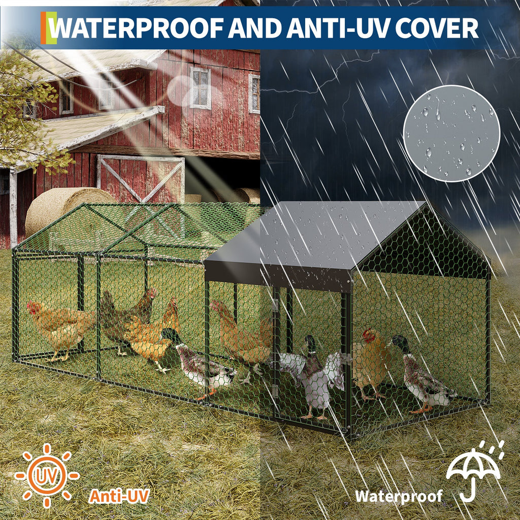 Garvee Large Metal Chicken Coop, Chicken Runs for Yard with Waterproof and Anti-UV Cover, Portable chicken coop for Outdoor Chicken Rabbit Duck, Black, 120"×40"×40"