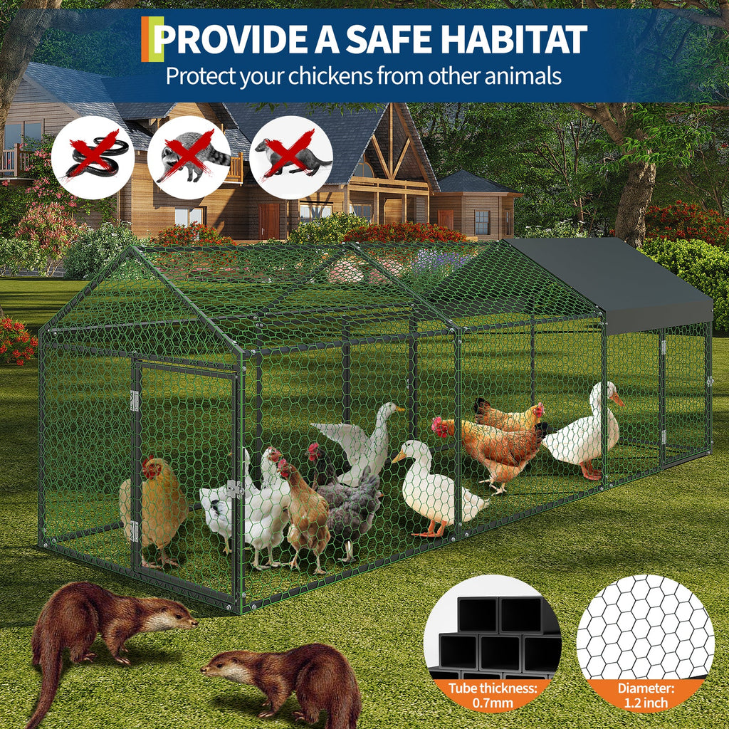 Garvee Large Metal Chicken Coop, Chicken Runs for Yard with Waterproof and Anti-UV Cover, Portable chicken coop for Outdoor Chicken Rabbit Duck, Black, 120"×40"×40"