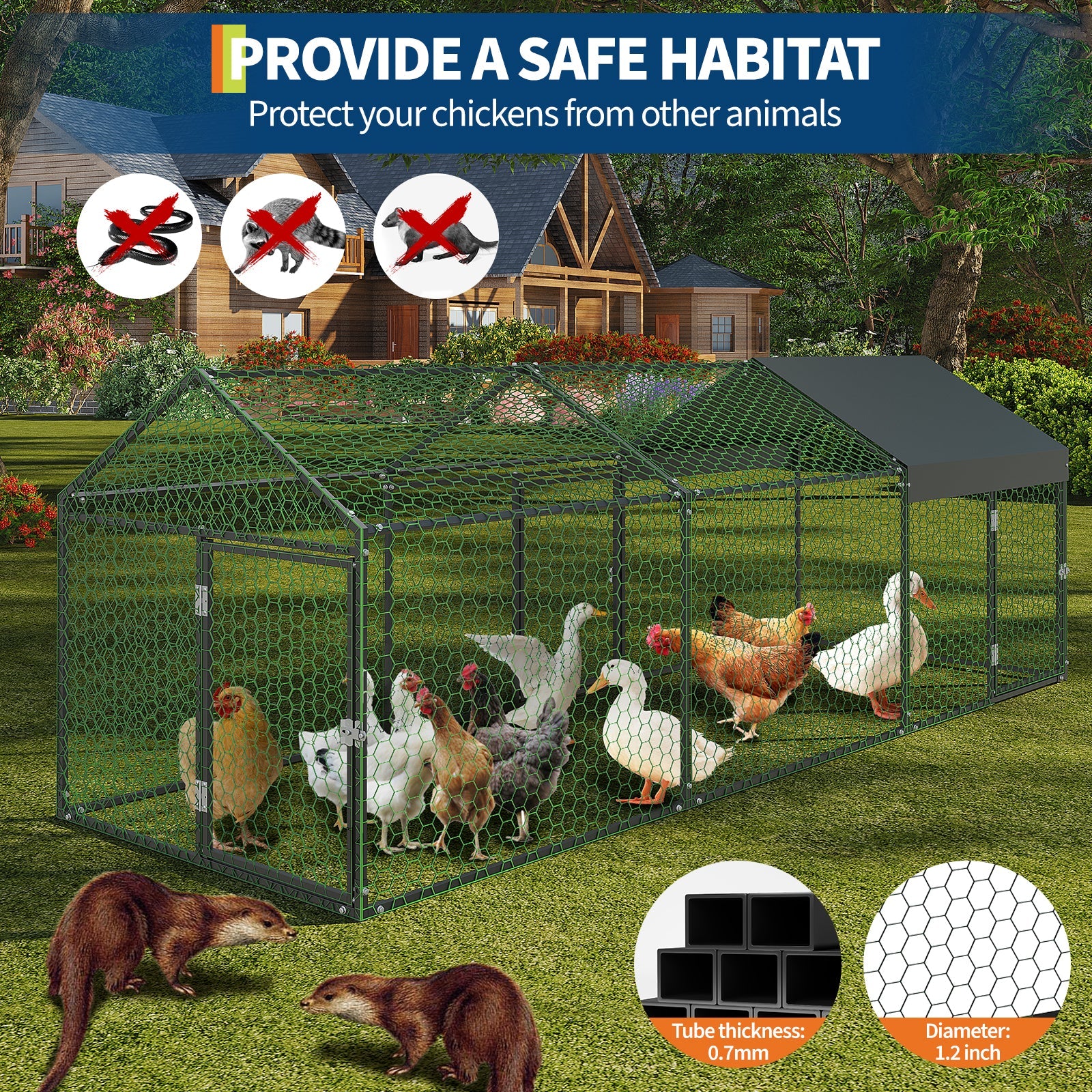 Garvee Large Metal Chicken Coop, Chicken Runs for Yard with Waterproof and Anti-UV Cover, Portable chicken coop for Outdoor Chicken Rabbit Duck, Black, 120"×40"×40"