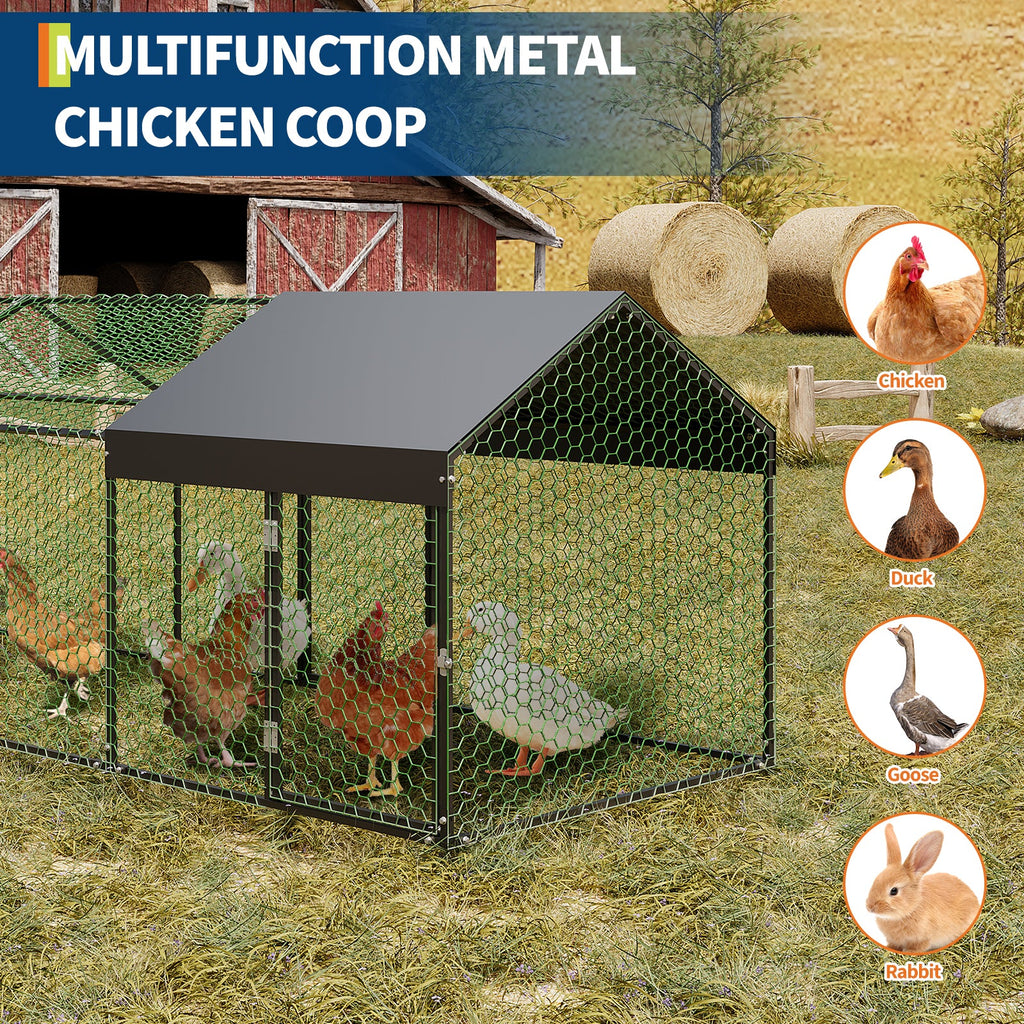 Garvee Large Metal Chicken Coop, Chicken Runs for Yard with Waterproof and Anti-UV Cover, Portable chicken coop for Outdoor Chicken Rabbit Duck, Black, 120"×40"×40"