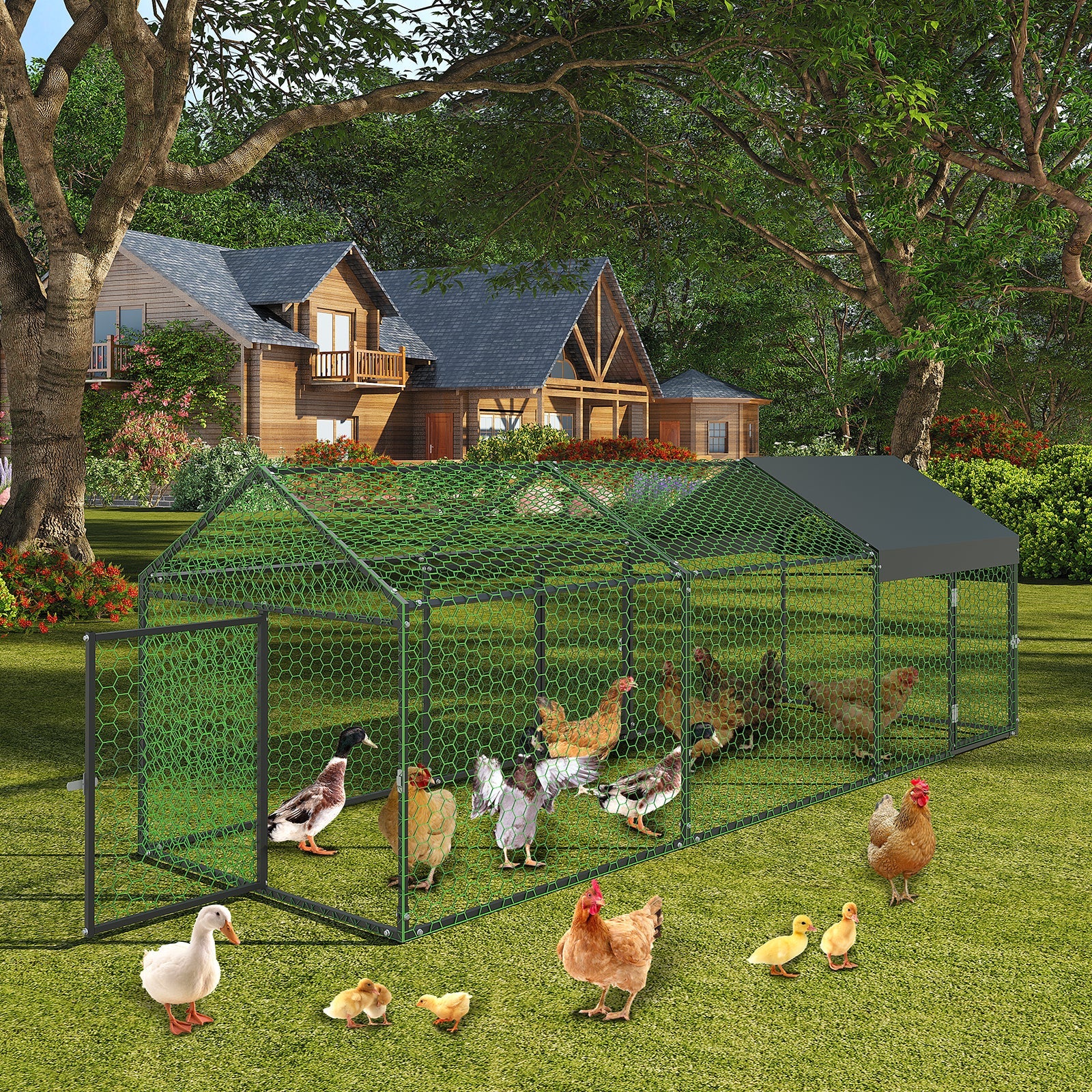 Garvee Large Metal Chicken Coop, Chicken Runs for Yard with Waterproof and Anti-UV Cover, Portable chicken coop for Outdoor Chicken Rabbit Duck, Black, 120"×40"×40"
