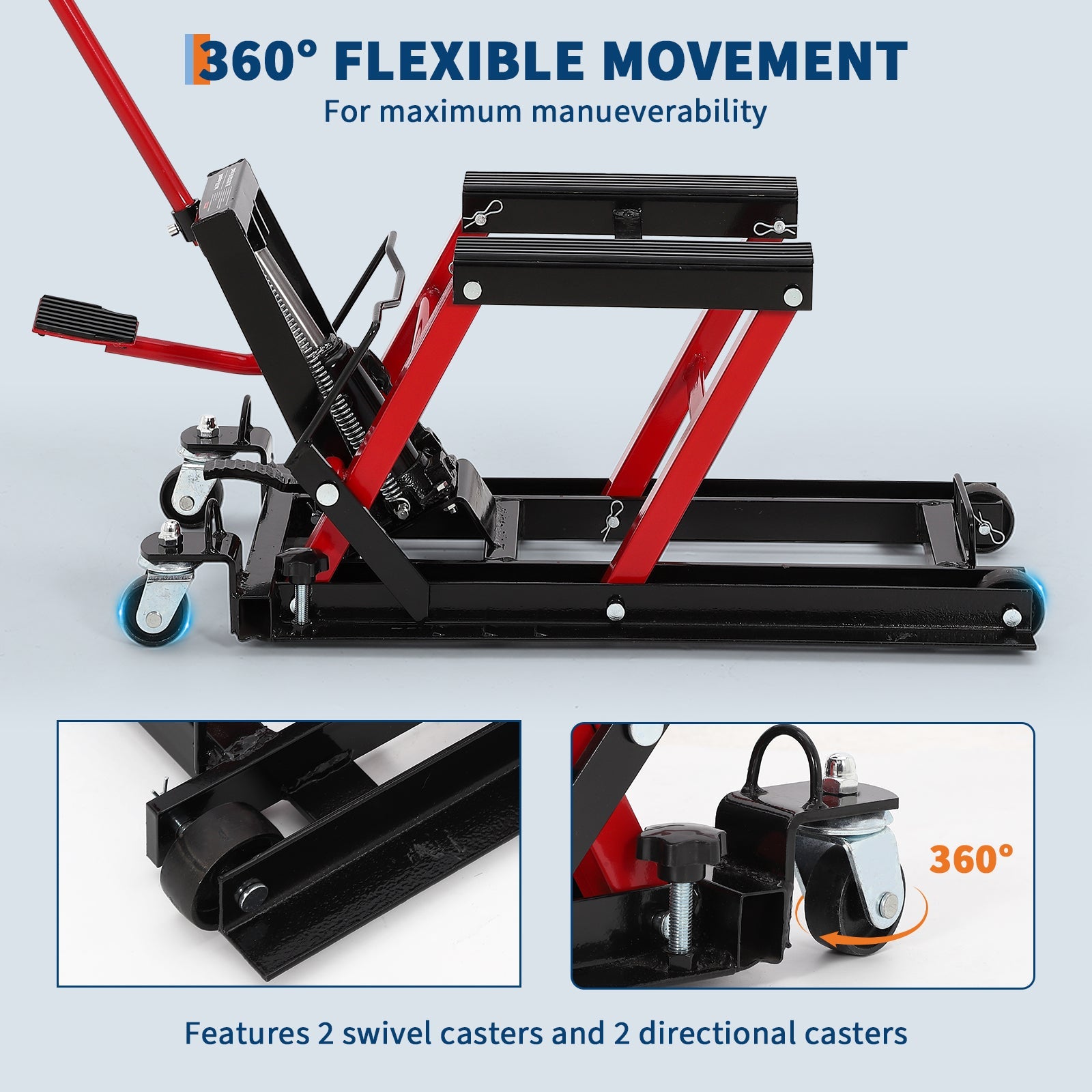 Garvee Hydraulic Motorcycle Lift Jack, 1500 lbs Capacity Steel ATV Scissor Lift with Wheels & Handle, Portable Garage & Workshop Hoist Stand