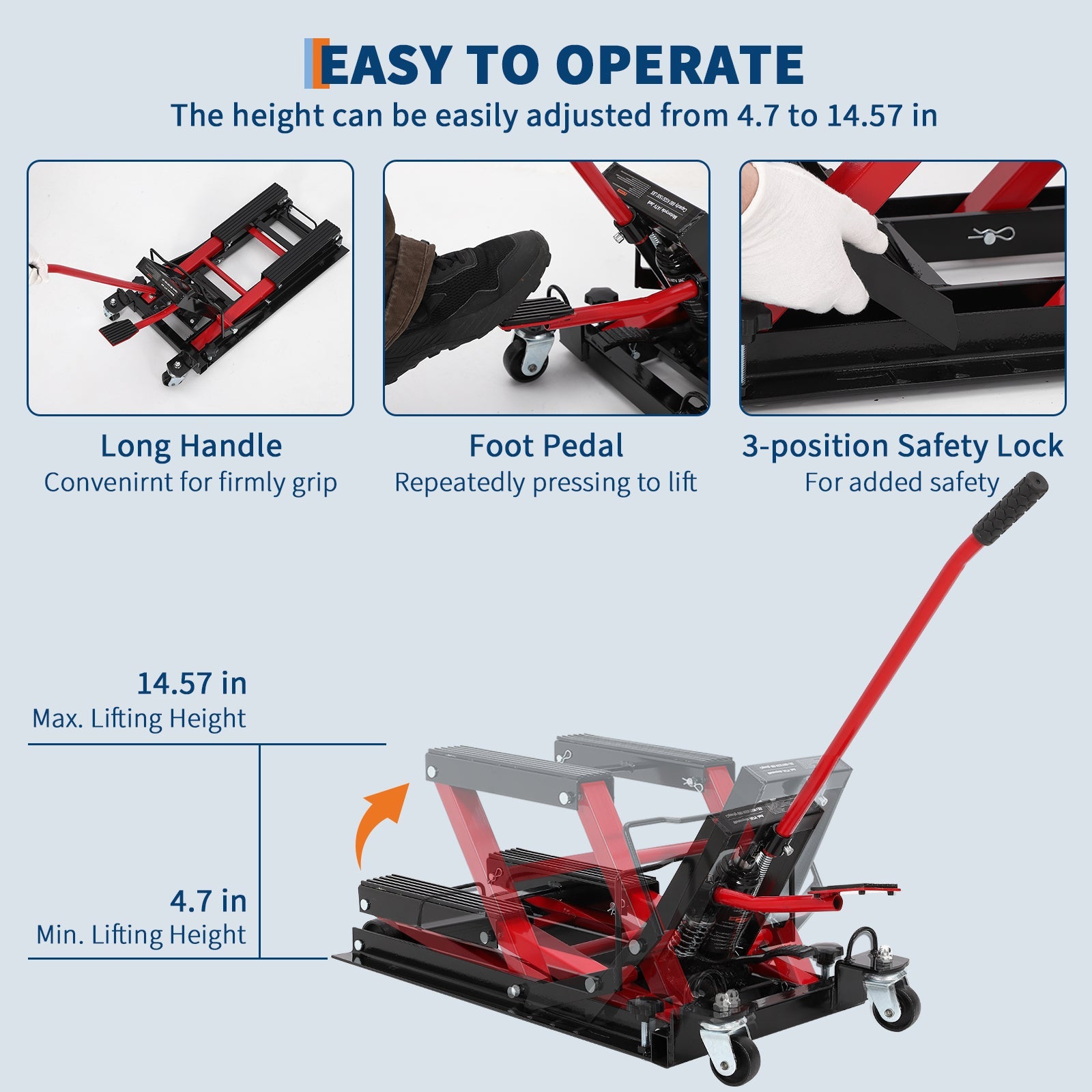Garvee Hydraulic Motorcycle Lift Jack, 1500 lbs Capacity Steel ATV Scissor Lift with Wheels & Handle, Portable Garage & Workshop Hoist Stand