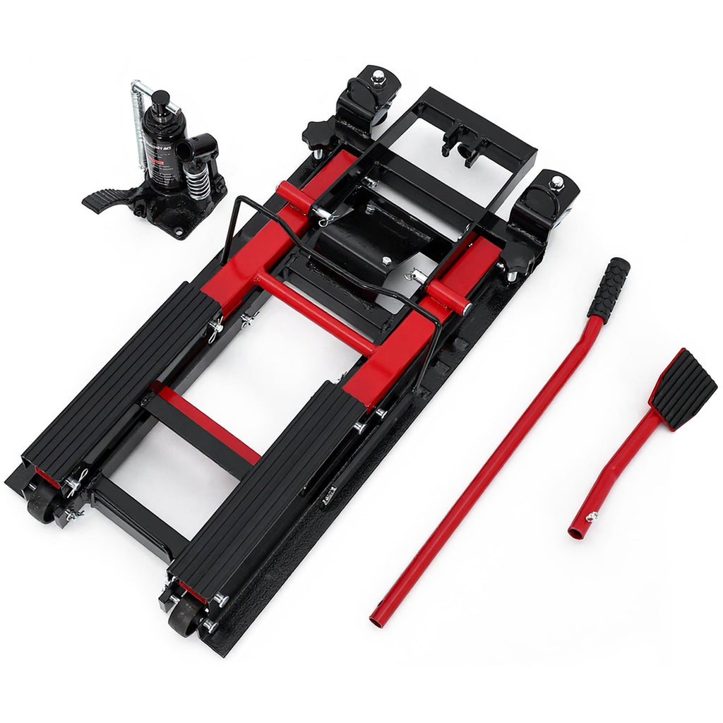 Garvee Hydraulic Motorcycle Lift Jack, 1500 lbs Capacity Steel ATV Scissor Lift with Wheels & Handle, Portable Garage & Workshop Hoist Stand