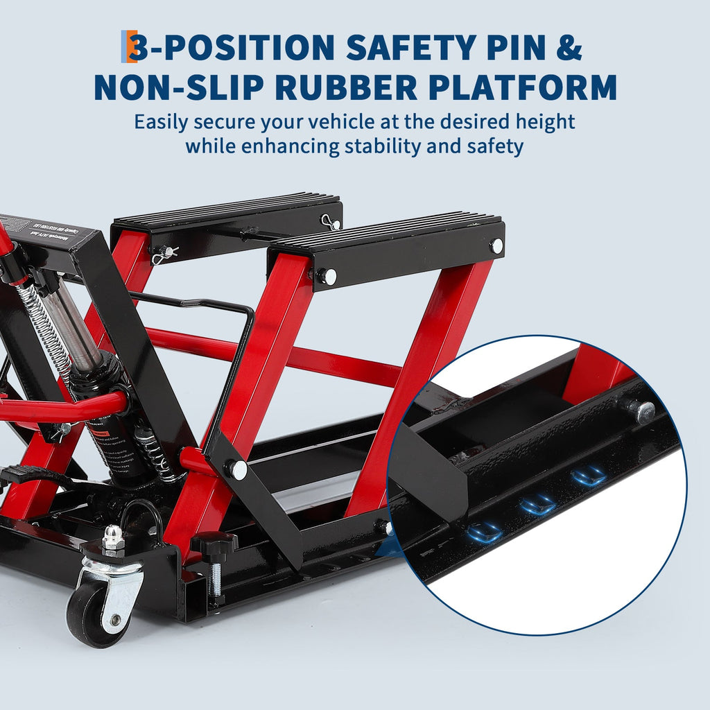 Garvee Hydraulic Motorcycle Lift Jack, 1500 lbs Capacity Steel ATV Scissor Lift with Wheels & Handle, Portable Garage & Workshop Hoist Stand