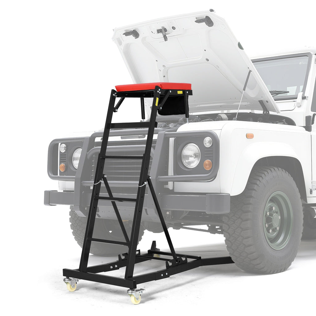 Garvee Adjustable High-Top Automotive Creeper Seat - 400 lbs Capacity Mechanic Work Seat, 49" to 69" Extendable Design with Locking Wheels and Tool Tray for Under-Hood and Engine Repairs, Trucks, and Garage Use, Black
