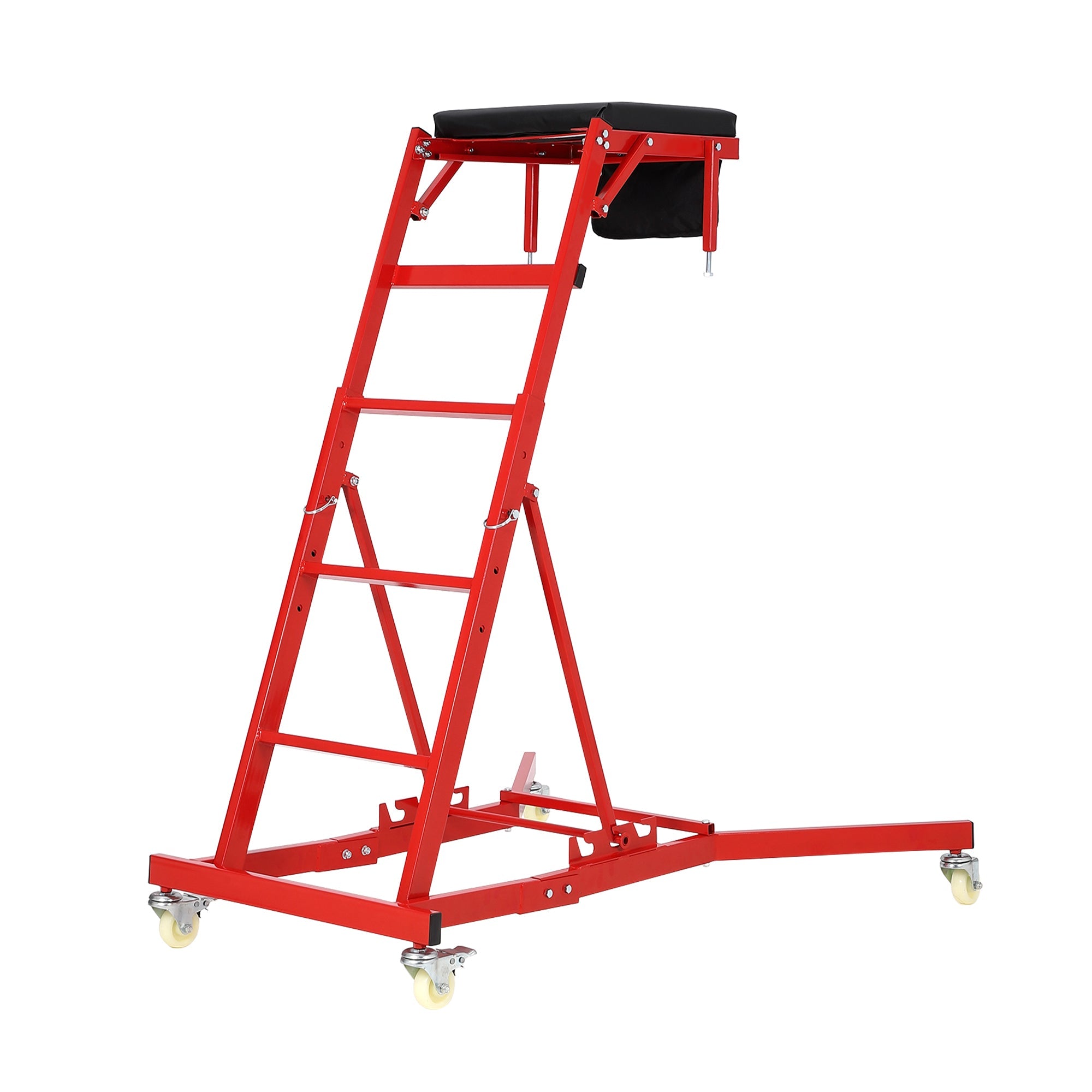 Garvee Adjustable High-Top Automotive Creeper Seat - 400 lbs Capacity Mechanic Work Seat, 49" to 69" Extendable Design with Locking Wheels and Tool Tray for Under-Hood and Engine Repairs, Trucks, and Garage Use, Red