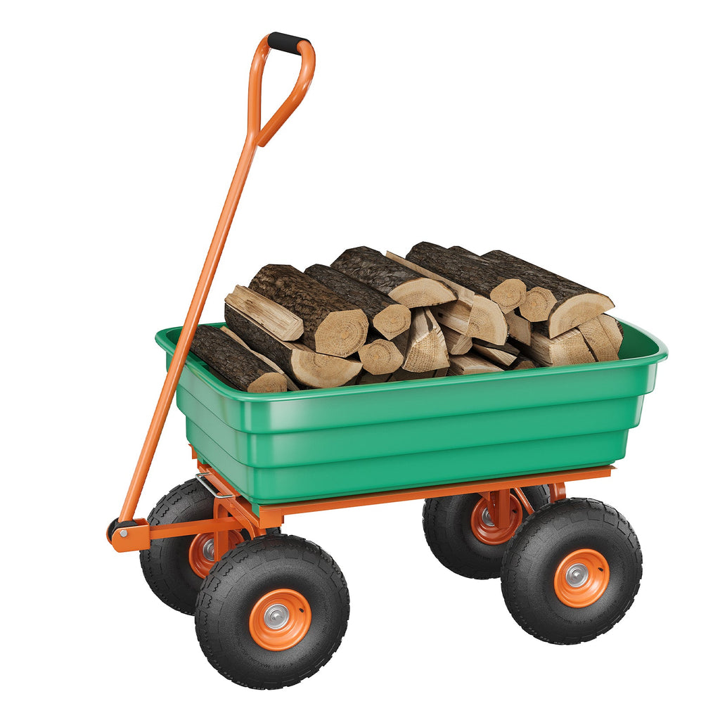 Garvee 1200 lb Garden Dump Cart, All-Terrain Yard Wagon with Quick Dump, Adjustable Handle, Heavy-Duty Steel Frame Utility Cart