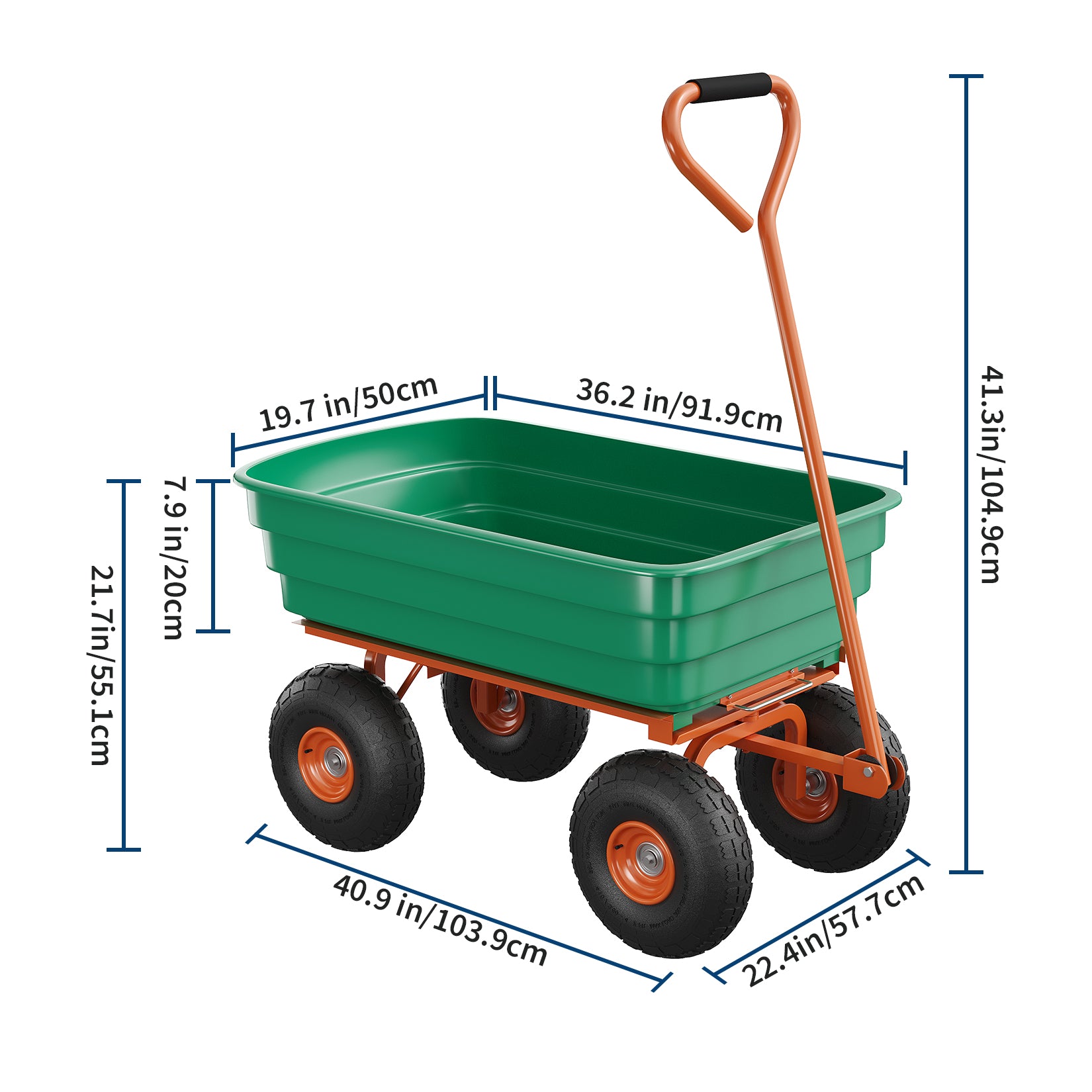 Garvee 1200 lb Garden Dump Cart, All-Terrain Yard Wagon with Quick Dump, Adjustable Handle, Heavy-Duty Steel Frame Utility Cart