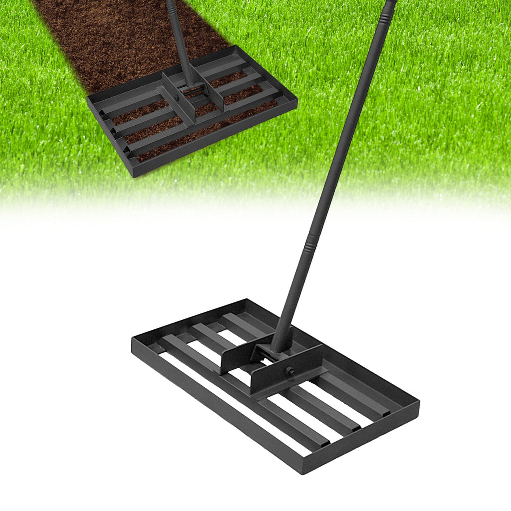Garvee steel lawn leveling rake with adjustable handle 17"x10" Durable metal construction for precise soil & grass leveling. Ideal for yards