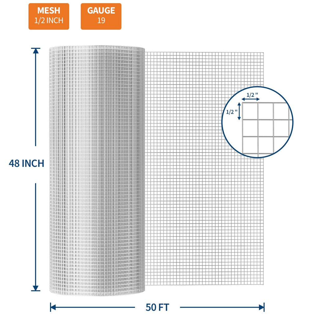 GARVEE 1/2" Hex Wire Mesh - 4'x50' Galvanized Steel Roll, Rust-Resistant Fencing for Chicken Coops & Gardens (Small Animal Barrier)