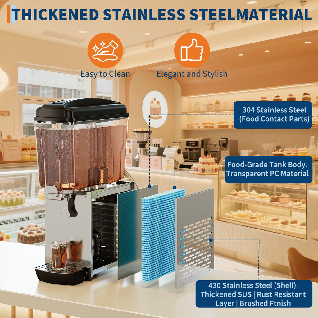 Garvee Commercial Beverage Dispenser 1 Tank 18L Stainless Steel Juice Dispenser for Restaurant Bar Party Cold Drinks