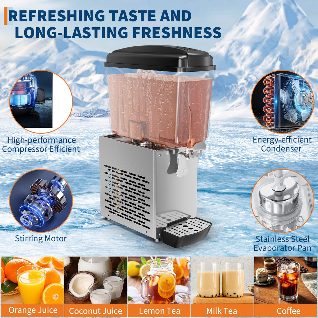 Garvee Commercial Beverage Dispenser 1 Tank 18L Stainless Steel Juice Dispenser for Restaurant Bar Party Cold Drinks