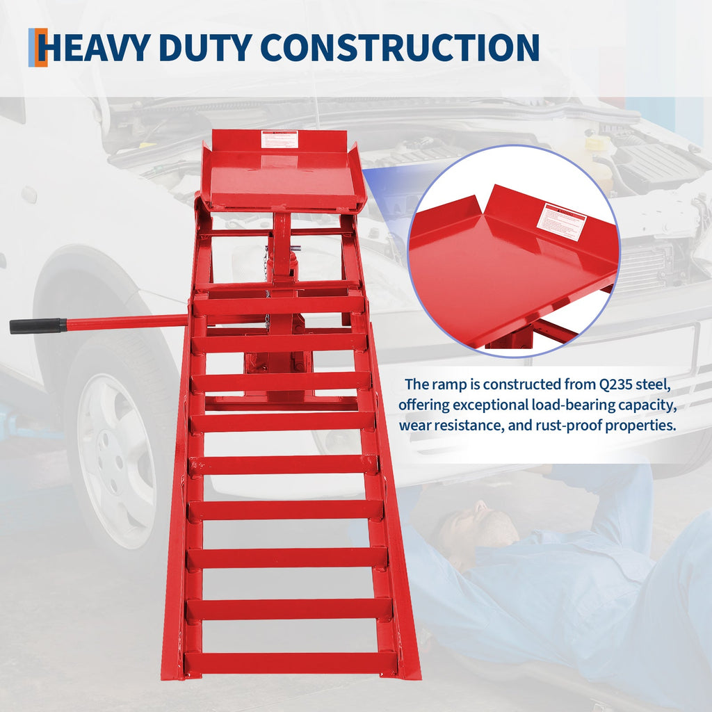Garvee 2-Pack Hydraulic Car Ramps, 5T/11000 lbs Capacity Low-Profile Car Lift with Adjustable Height (9.4"-13.34") for Trucks, Trailers, and Auto Repair in Garage, Red