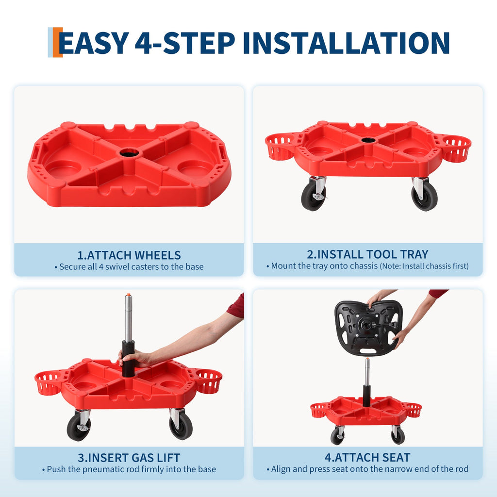 Garvee Rolling Mechanic Stool, 300 lbs Capacity, 19''-25'' Height Adjustable Ergonomic Steel Frame Tool Tray Lockable Swivel Wheels Garage Workshop