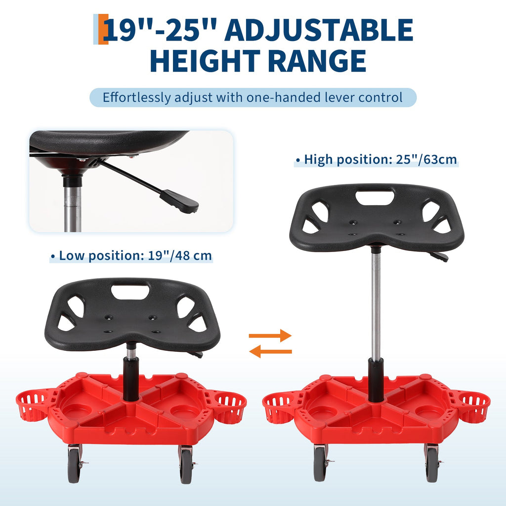 Garvee Rolling Mechanic Stool, 300 lbs Capacity, 19''-25'' Height Adjustable Ergonomic Steel Frame Tool Tray Lockable Swivel Wheels Garage Workshop