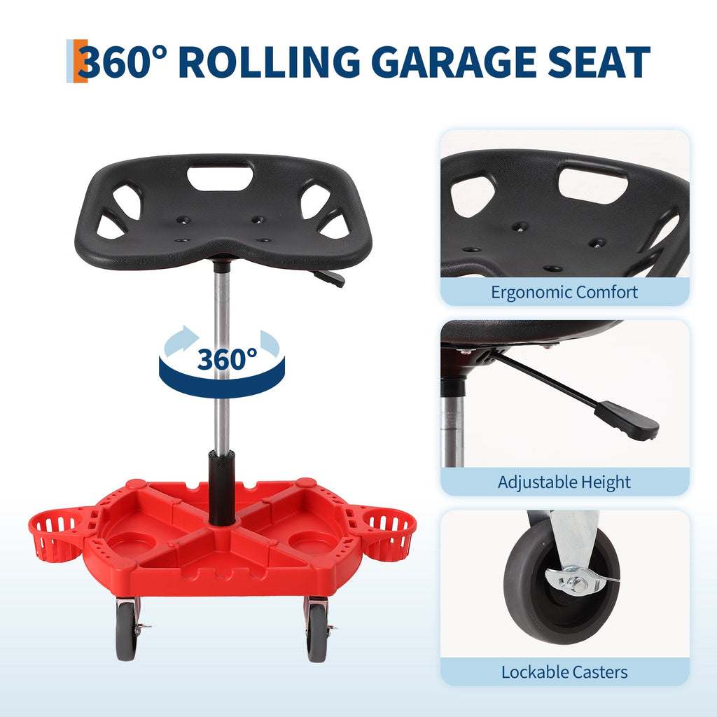 Garvee Rolling Mechanic Stool, 300 lbs Capacity, 19''-25'' Height Adjustable Ergonomic Steel Frame Tool Tray Lockable Swivel Wheels Garage Workshop