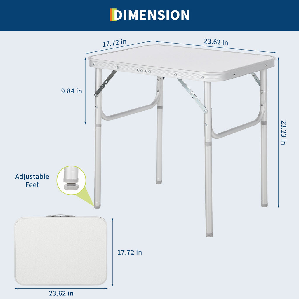 Garvee Aluminum Folding Camping Table 24x17 in Adjustable Height 9-23 in Lightweight Portable White