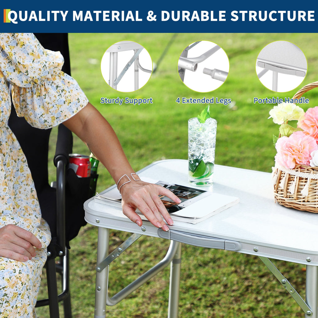 Garvee Aluminum Folding Camping Table 24x17 in Adjustable Height 9-23 in Lightweight Portable White
