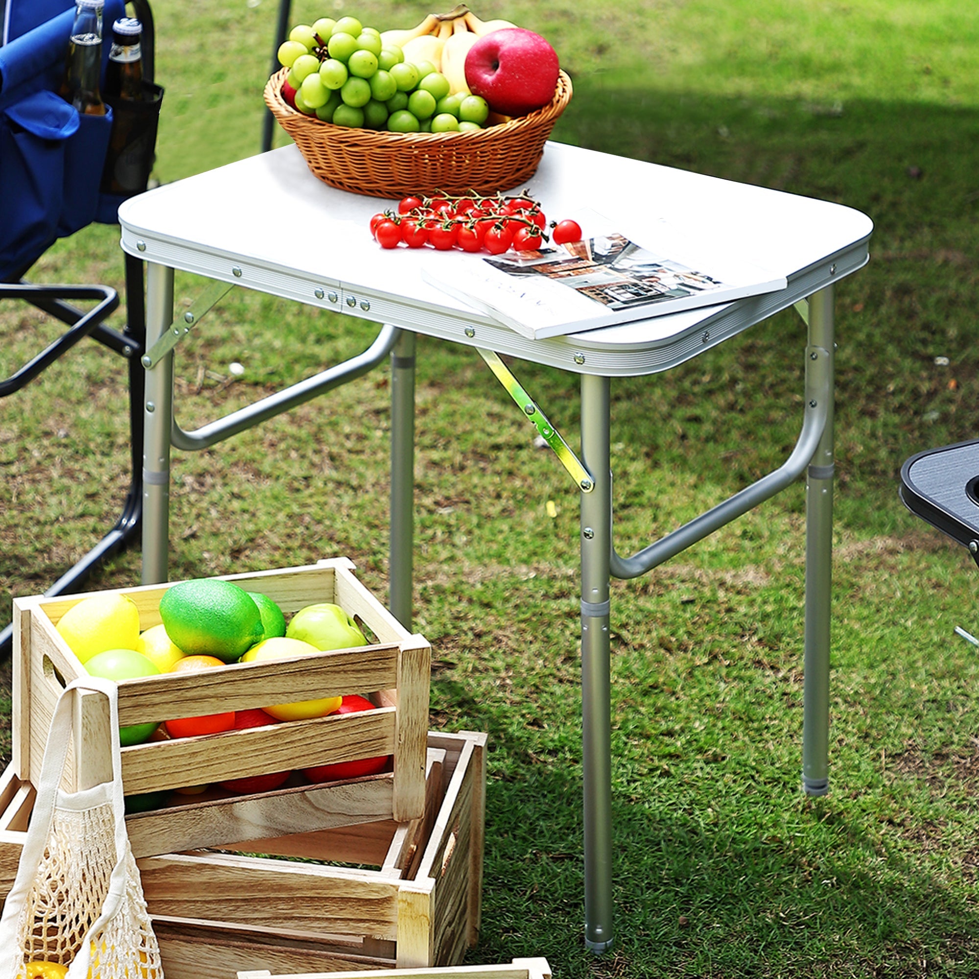 Garvee Aluminum Folding Camping Table 24x17 in Adjustable Height 9-23 in Lightweight Portable White