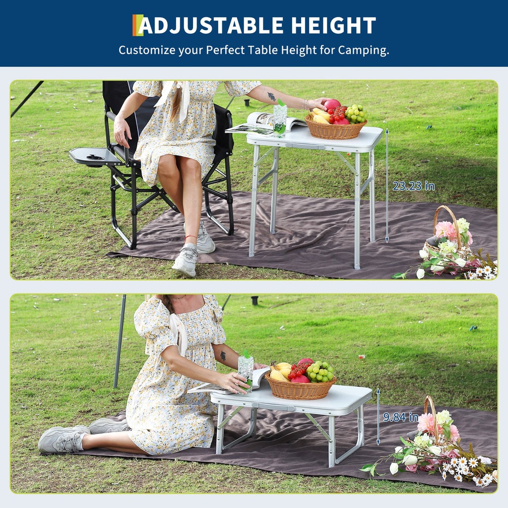 Garvee Aluminum Folding Camping Table 24x17 in Adjustable Height 9-23 in Lightweight Portable White