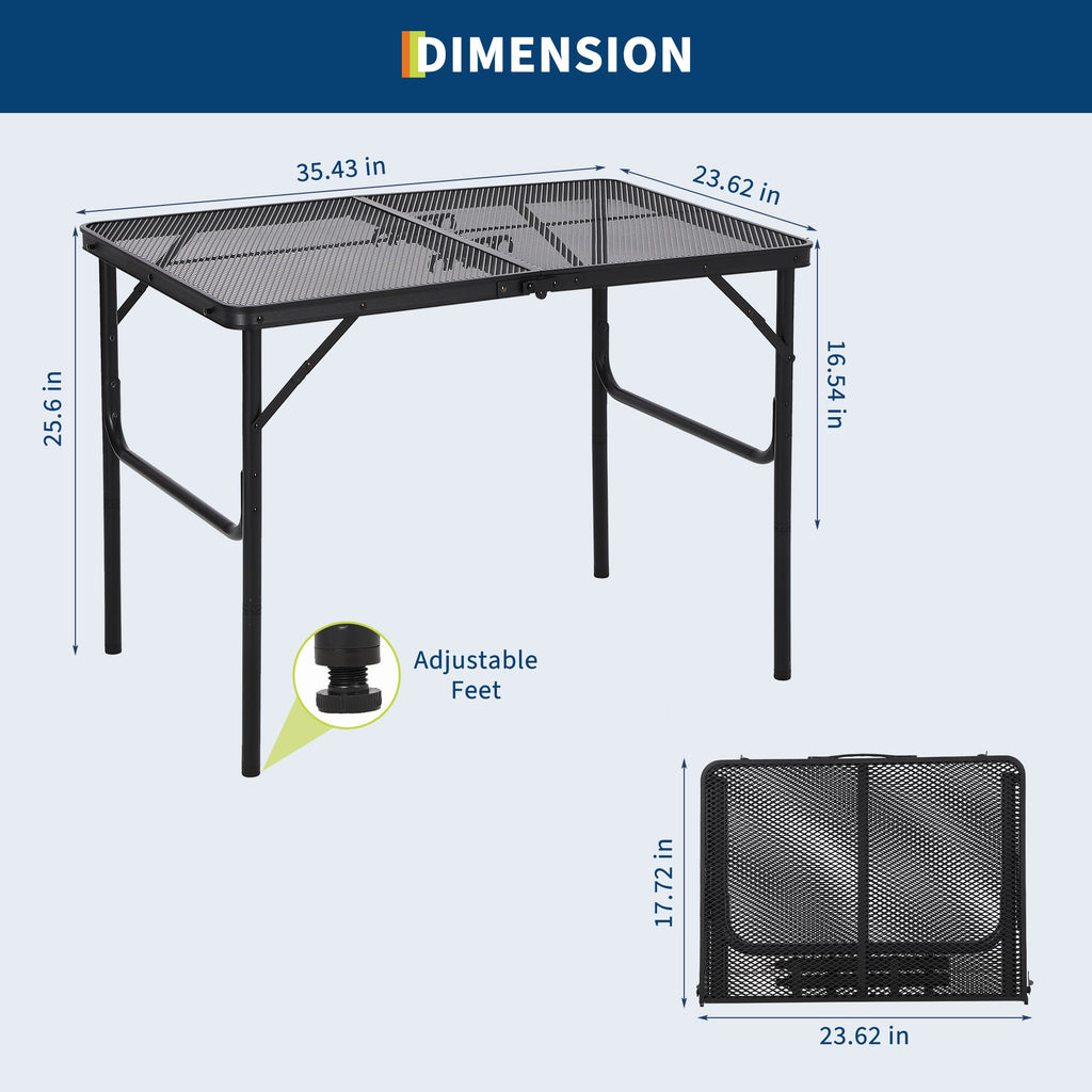 Garvee 35"x24 in Aluminum Folding Camping Table, Adjustable Height, Lightweight Portable Table, Black for Indoor/Outdoor, Beach, RV Trips