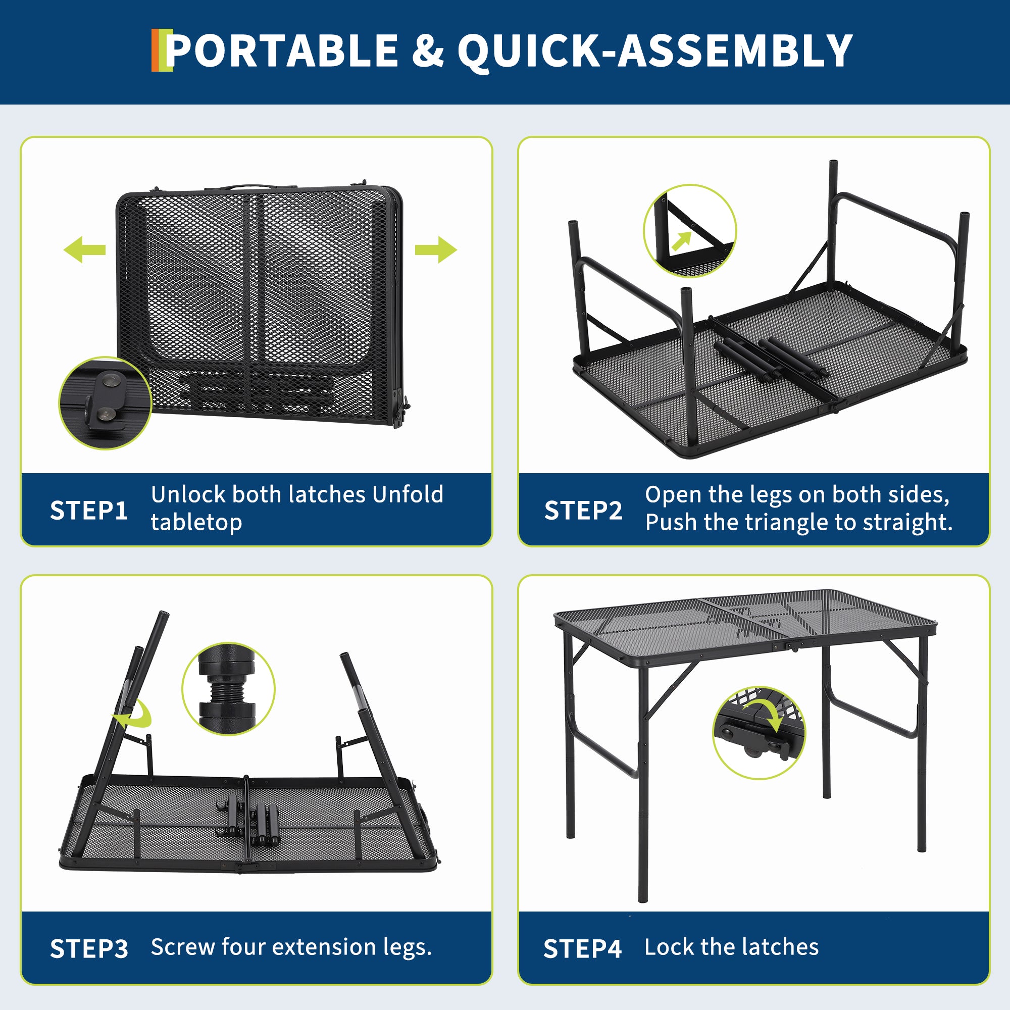 Garvee 35"x24 in Aluminum Folding Camping Table, Adjustable Height, Lightweight Portable Table, Black for Indoor/Outdoor, Beach, RV Trips