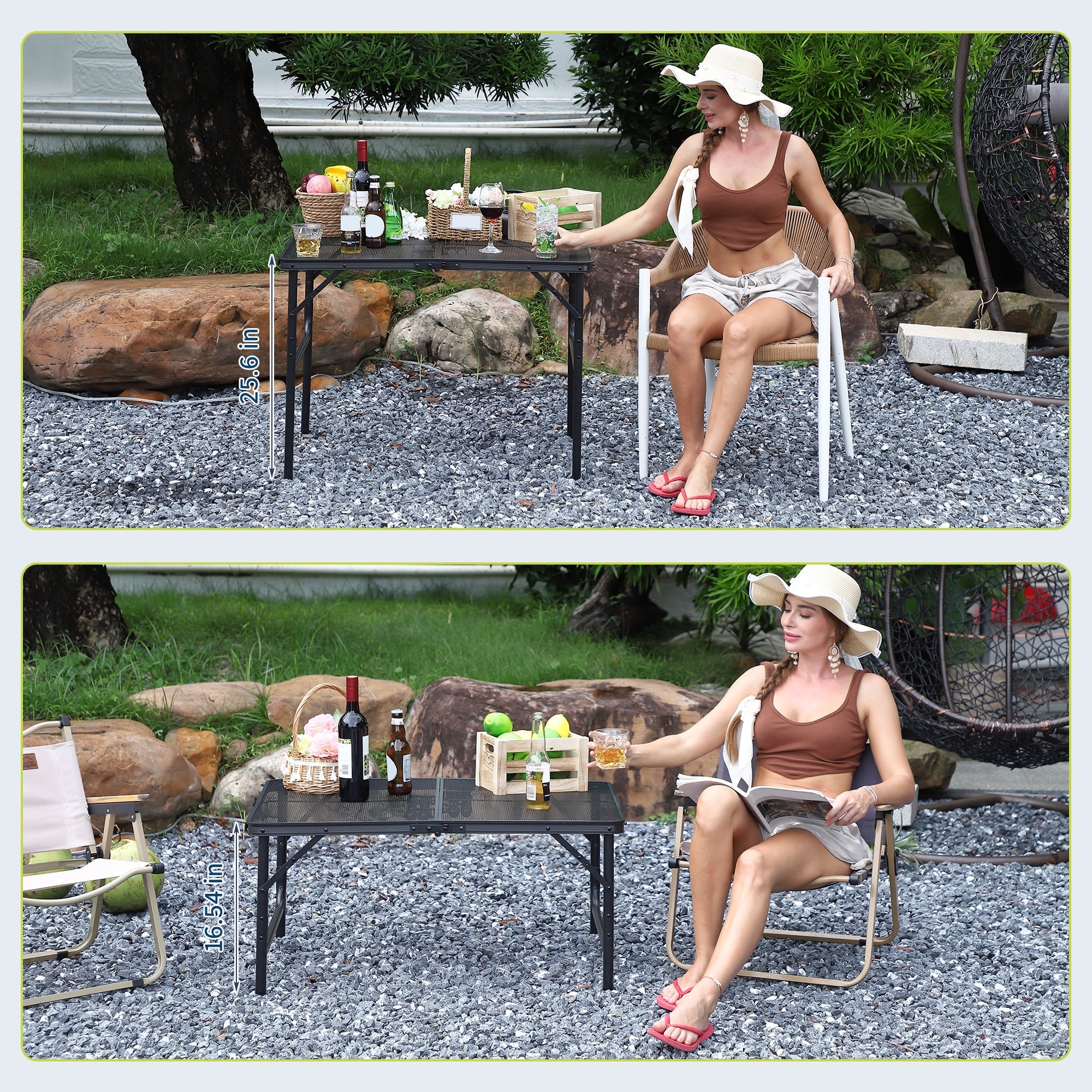 Garvee 35"x24 in Aluminum Folding Camping Table, Adjustable Height, Lightweight Portable Table, Black for Indoor/Outdoor, Beach, RV Trips
