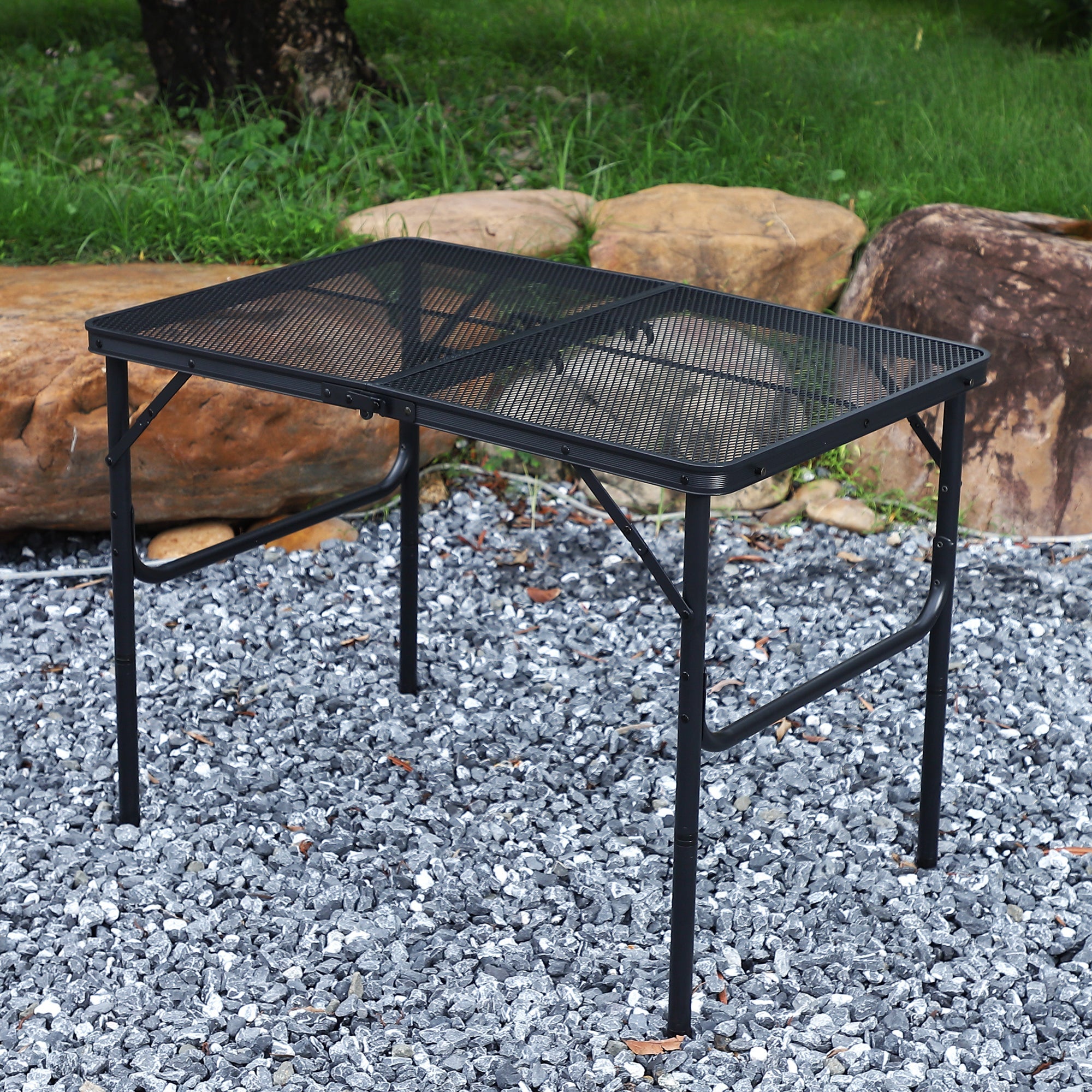 Garvee 35"x24 in Aluminum Folding Camping Table, Adjustable Height, Lightweight Portable Table, Black for Indoor/Outdoor, Beach, RV Trips
