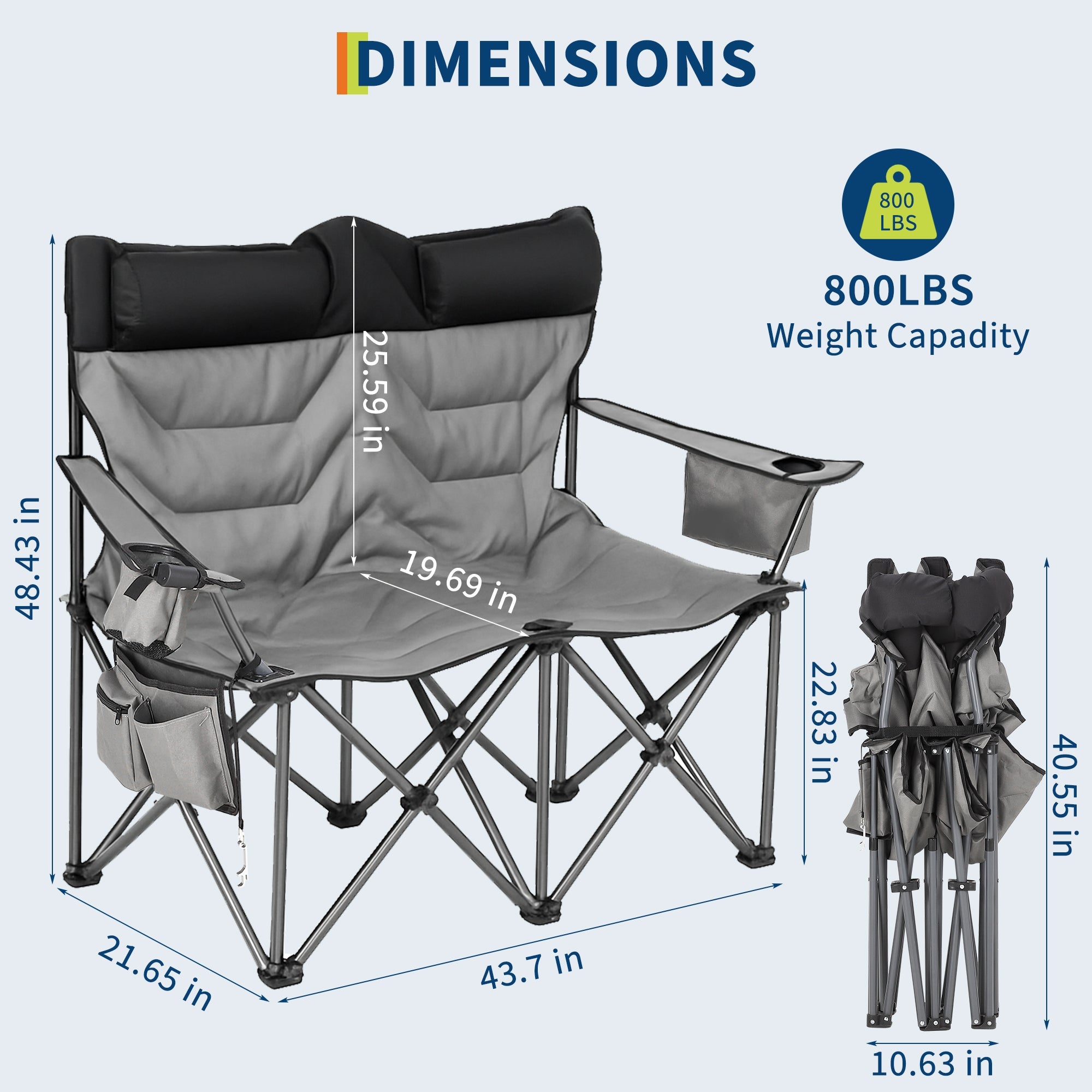 Garvee Heavy Duty Oversized Camping Chair for 2 Person, Folding Outdoor Chair with Cooler Pouch, Quad Lumbar Support, 700 LB Capacity
