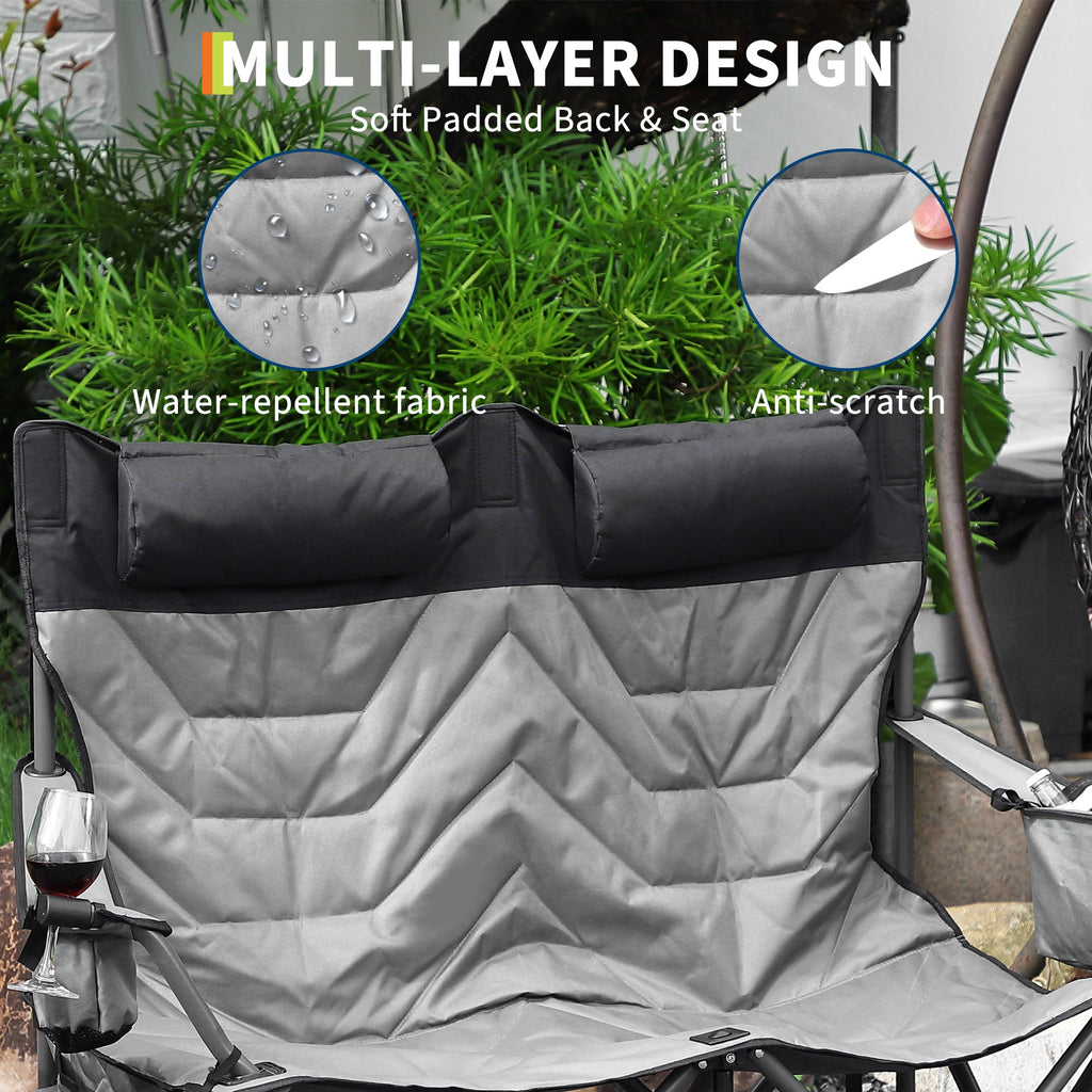 Garvee Heavy Duty Oversized Camping Chair for 2 Person, Folding Outdoor Chair with Cooler Pouch, Quad Lumbar Support, 700 LB Capacity