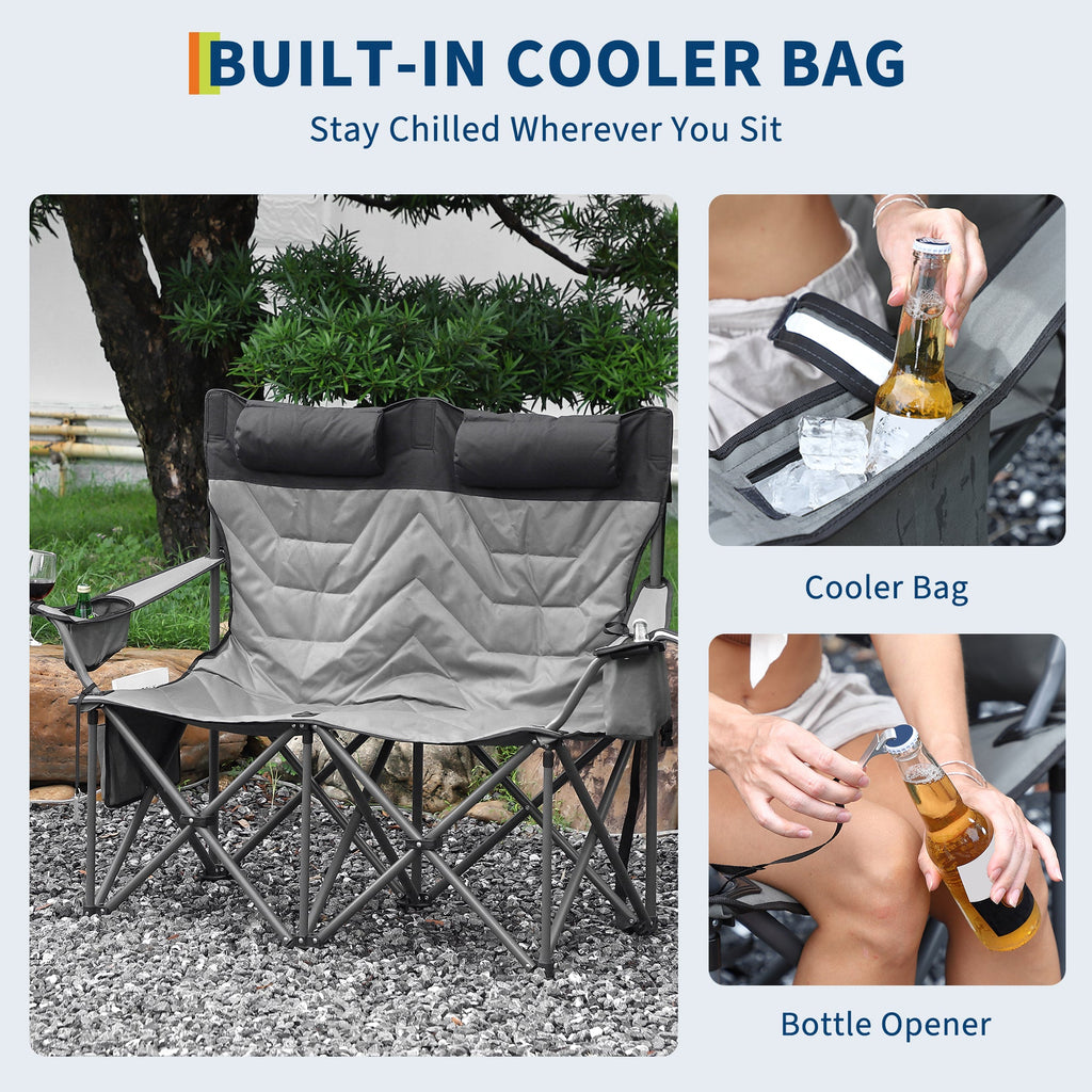 Garvee Heavy Duty Oversized Camping Chair for 2 Person, Folding Outdoor Chair with Cooler Pouch, Quad Lumbar Support, 700 LB Capacity