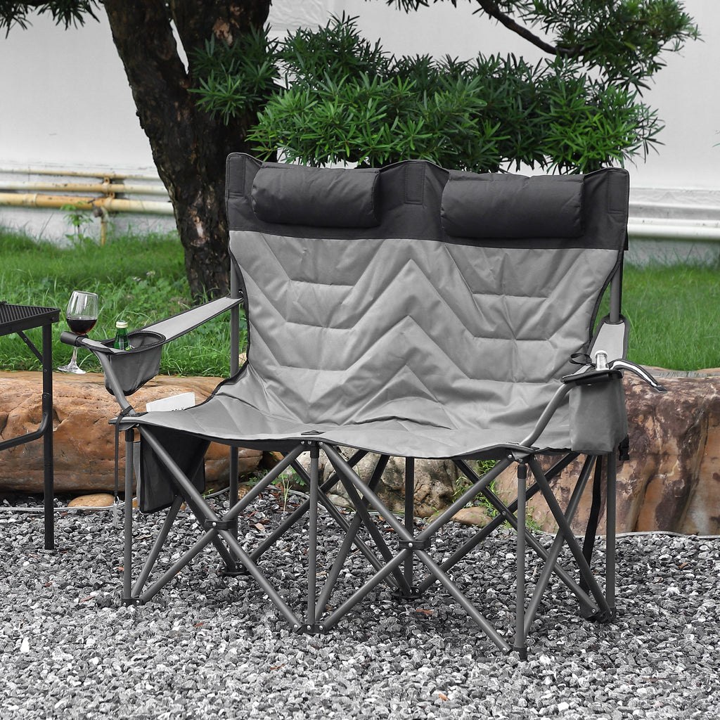 Garvee Heavy Duty Oversized Camping Chair for 2 Person, Folding Outdoor Chair with Cooler Pouch, Quad Lumbar Support, 700 LB Capacity