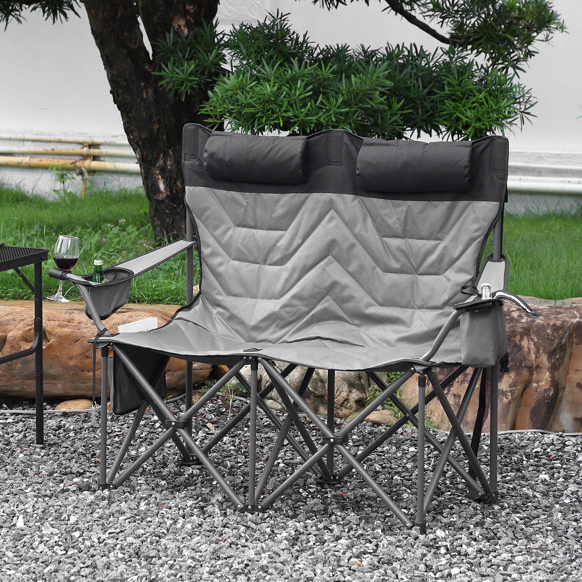 Garvee Heavy Duty Oversized Camping Chair for 2 Person, Folding Outdoor Chair with Cooler Pouch, Quad Lumbar Support, 700 LB Capacity