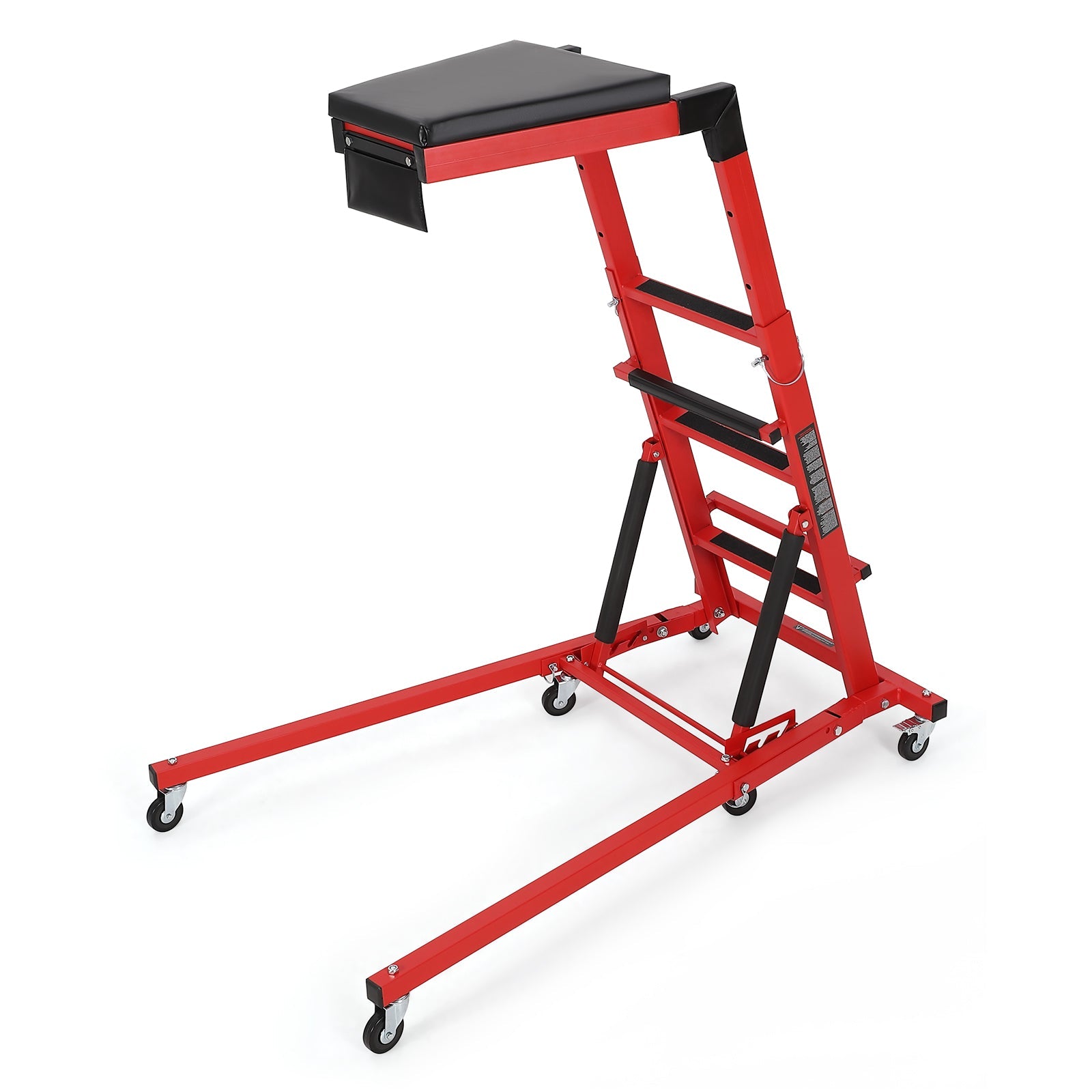 Garvee Automotive Engine Creeper Adjustable Height 48-66" Heavy Duty Steel 400LBS Capacity Foldable 6 Swivel Wheels Thick Cushion Tool Pouch for Garage