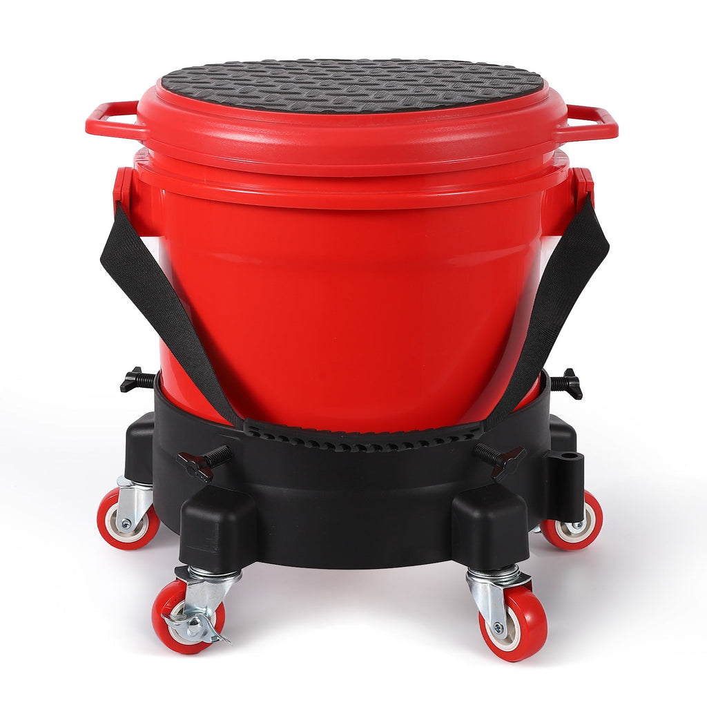 Garvee 4 Gallon Car Wash Bucket Kit 300 lbs Capacity Grit Trap & 360° Dolly PP Material Rubber Handle Lid for Auto Detailing