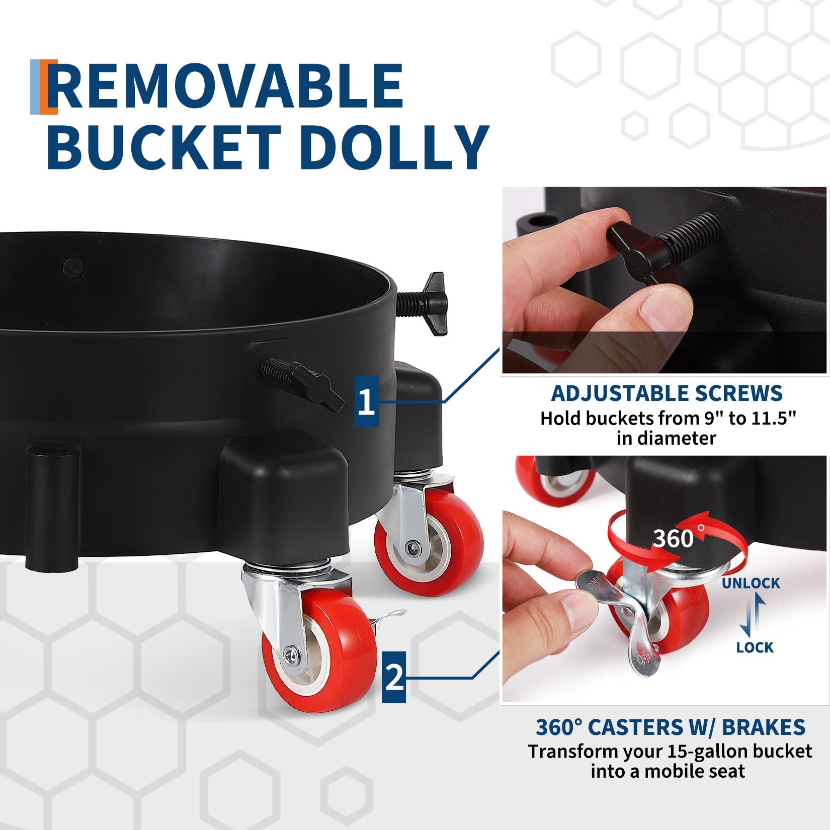 Garvee 4 Gallon Car Wash Bucket Kit 300 lbs Capacity Grit Trap & 360° Dolly PP Material Rubber Handle Lid for Auto Detailing