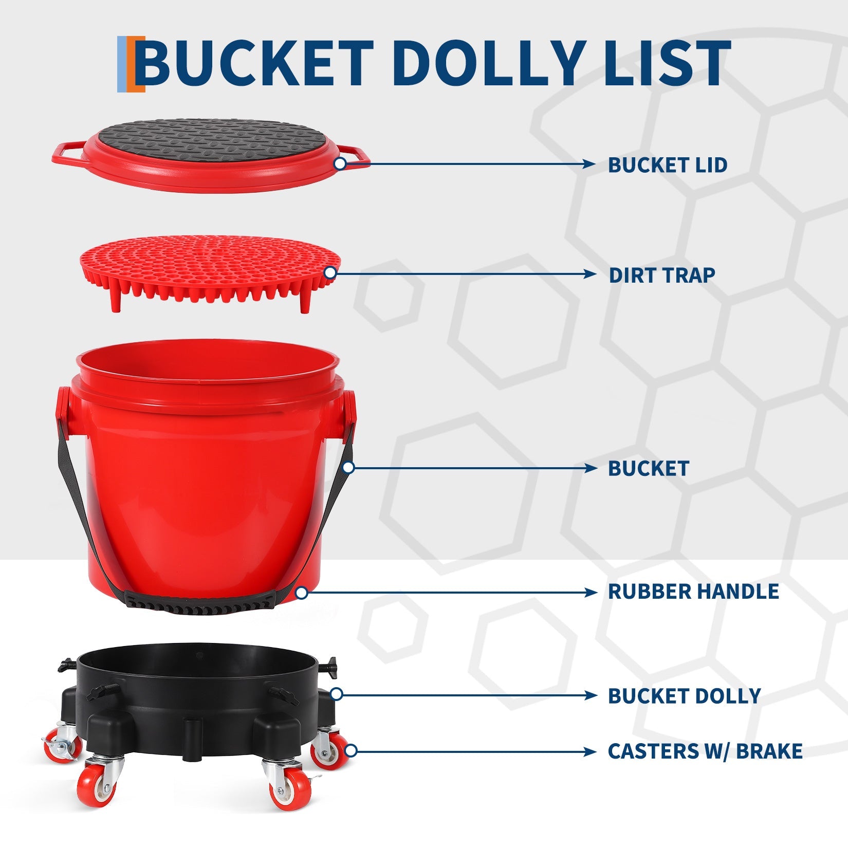 Garvee 4 Gallon Car Wash Bucket Kit 300 lbs Capacity Grit Trap & 360° Dolly PP Material Rubber Handle Lid for Auto Detailing