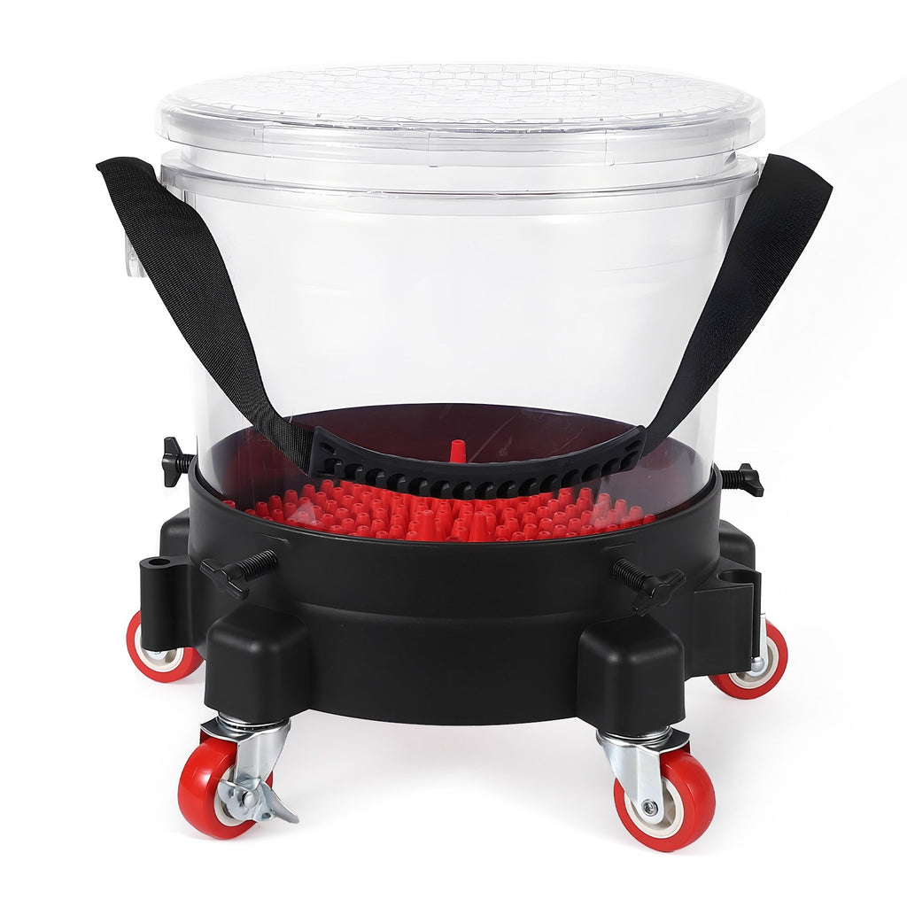 Garvee 4 Gallon Car Wash Bucket Kit with Grit Trap & 5-Caster Dolly, Heavy-Duty PP, Rubber Handle & Lid, Adjustable Fit 9-11.5", Professional Auto Detailing